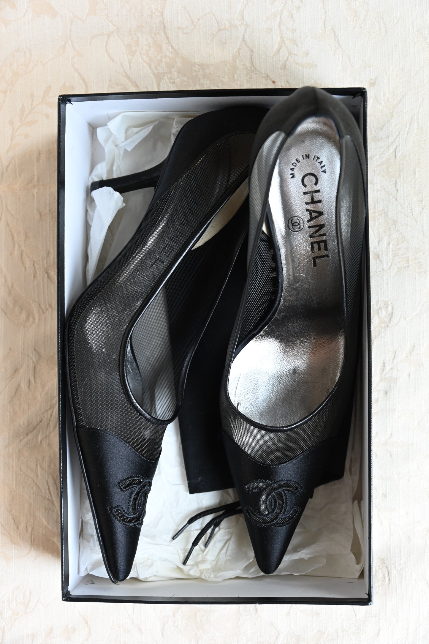 Chanel Satin & Mesh Kitten Heels