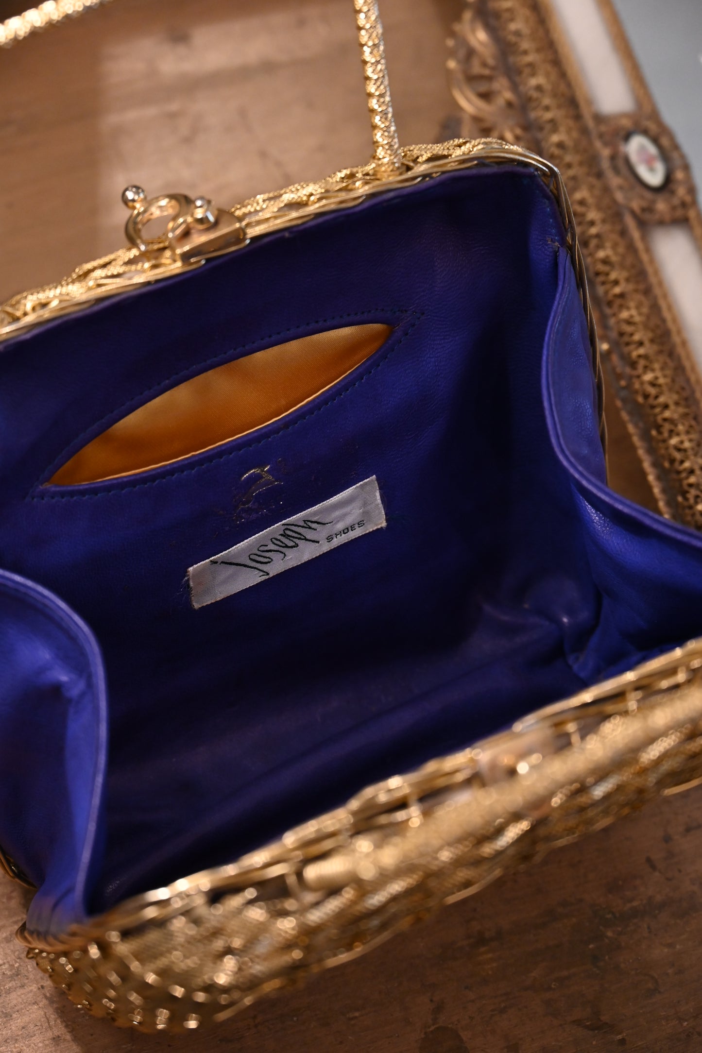 Vintage Gold Woven Metal Handle Bag