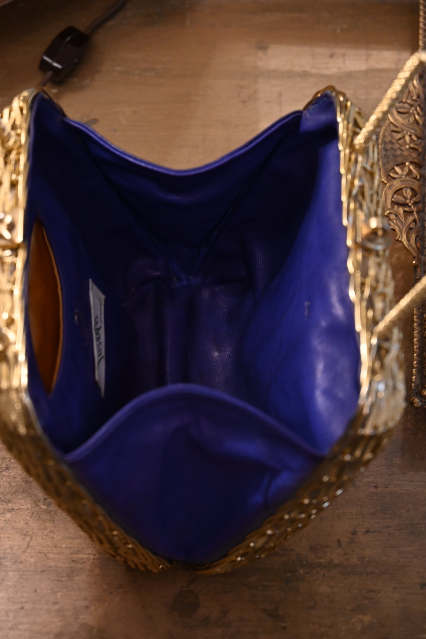 Vintage Gold Woven Metal Handle Bag