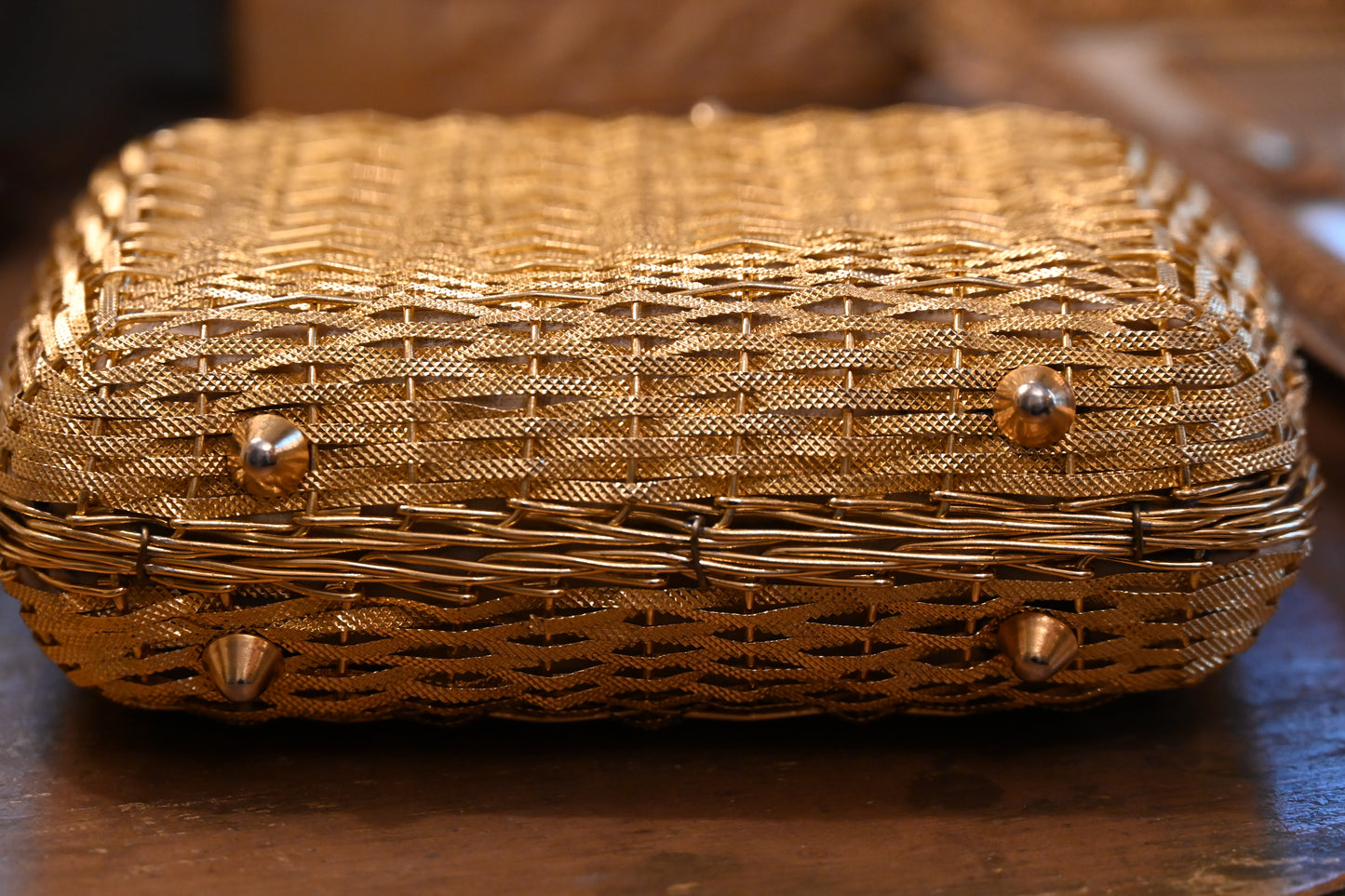 Vintage Gold Woven Metal Handle Bag