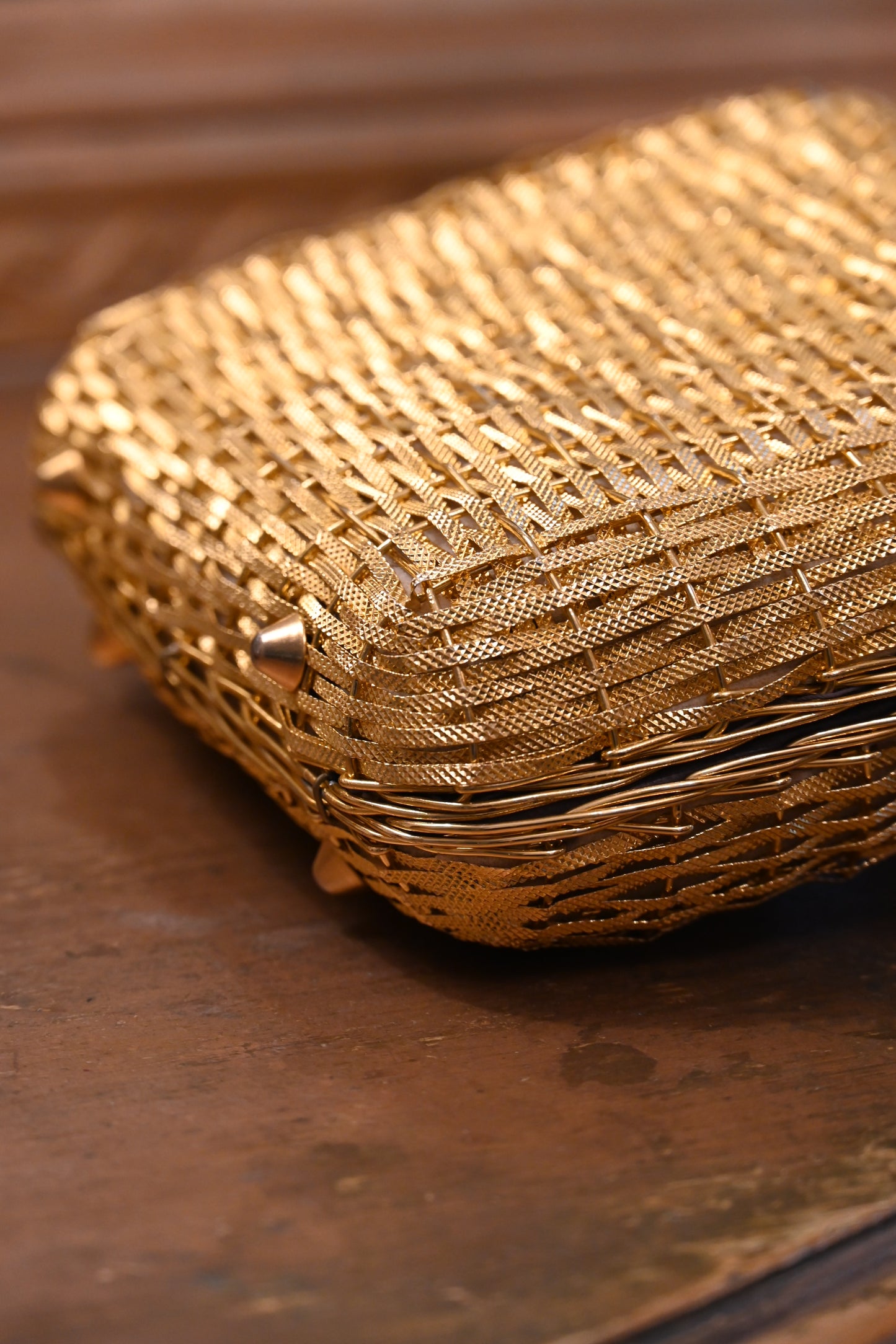 Vintage Gold Woven Metal Handle Bag