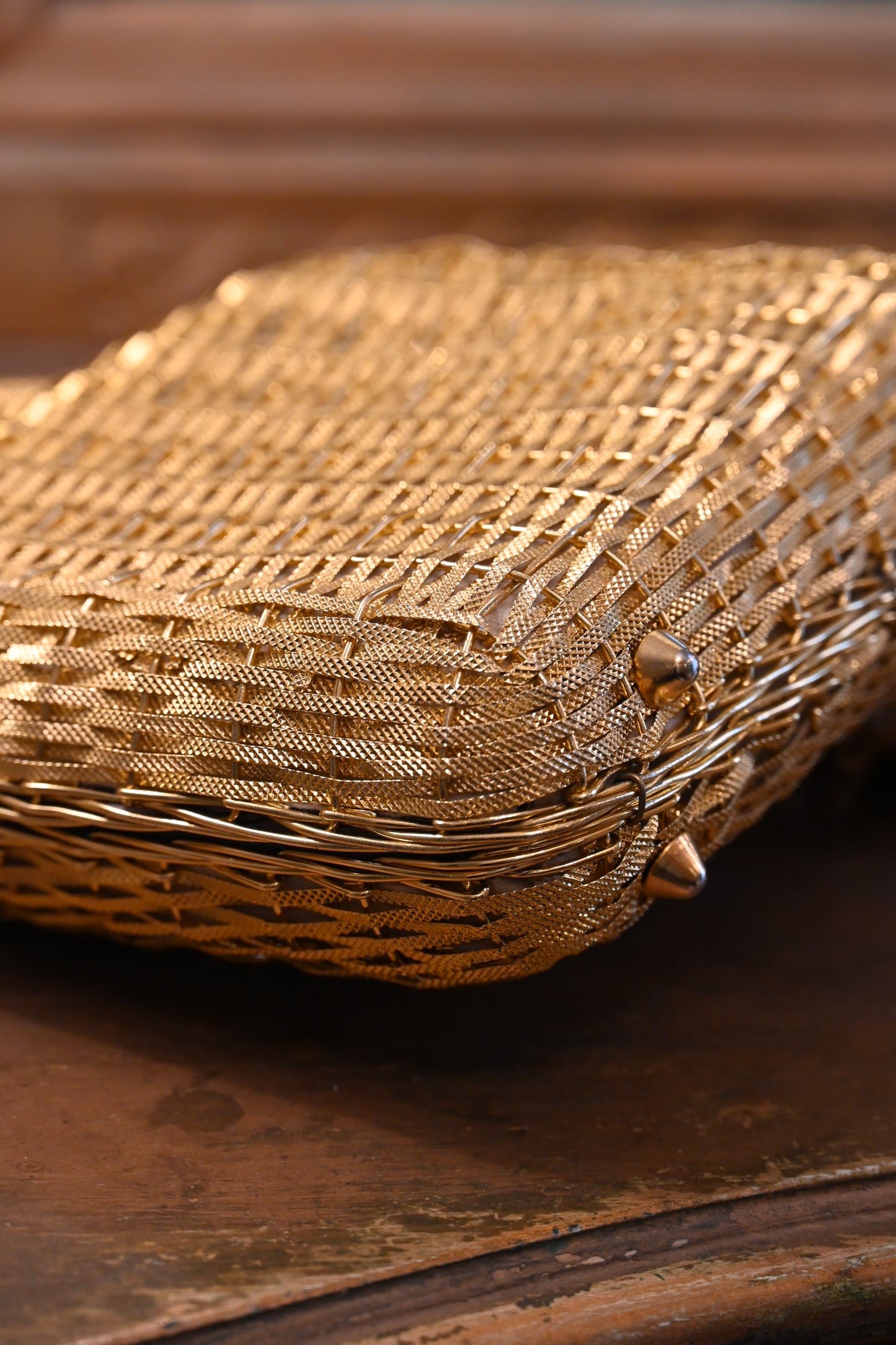 Vintage Gold Woven Metal Handle Bag
