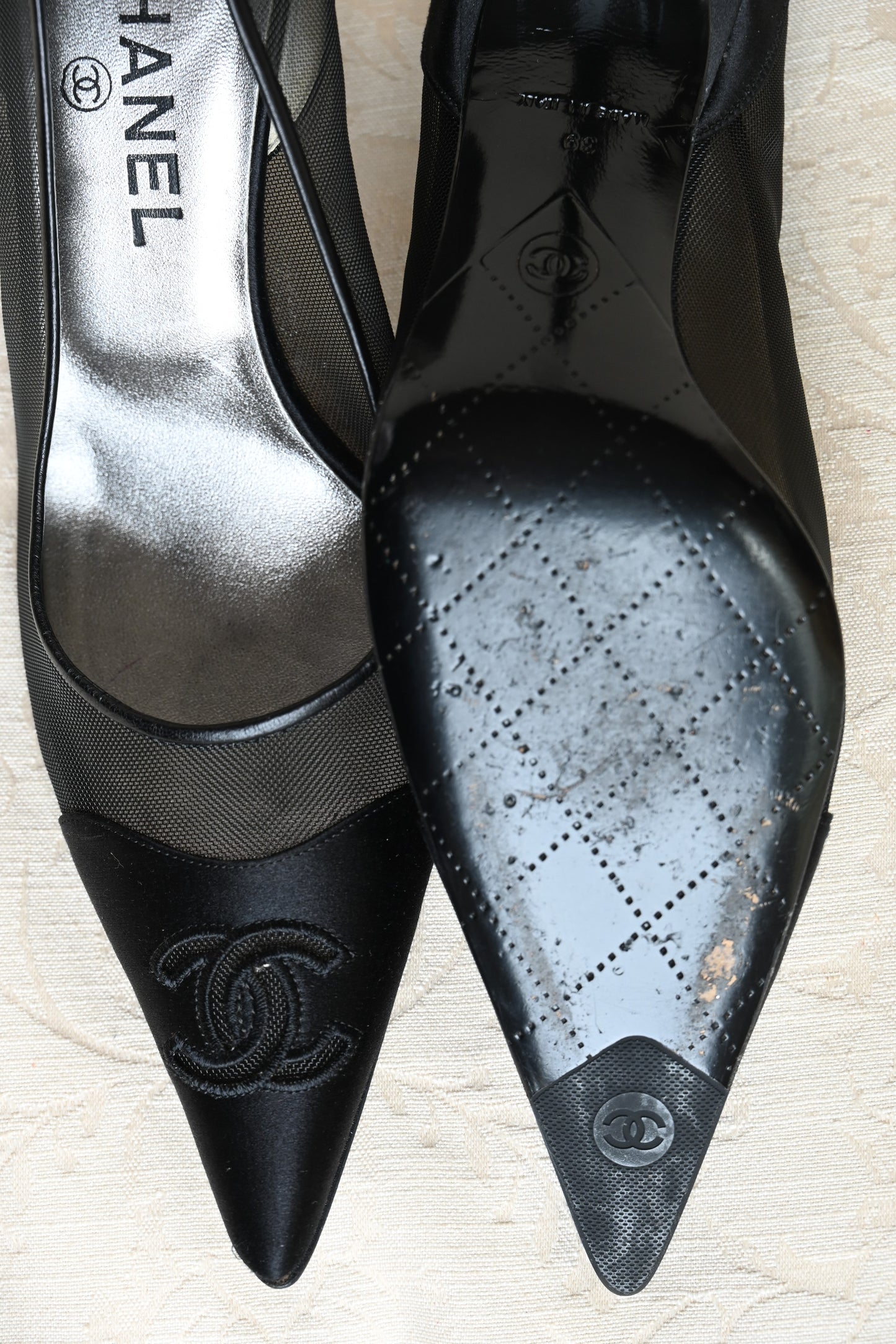 Chanel Satin & Mesh Kitten Heels