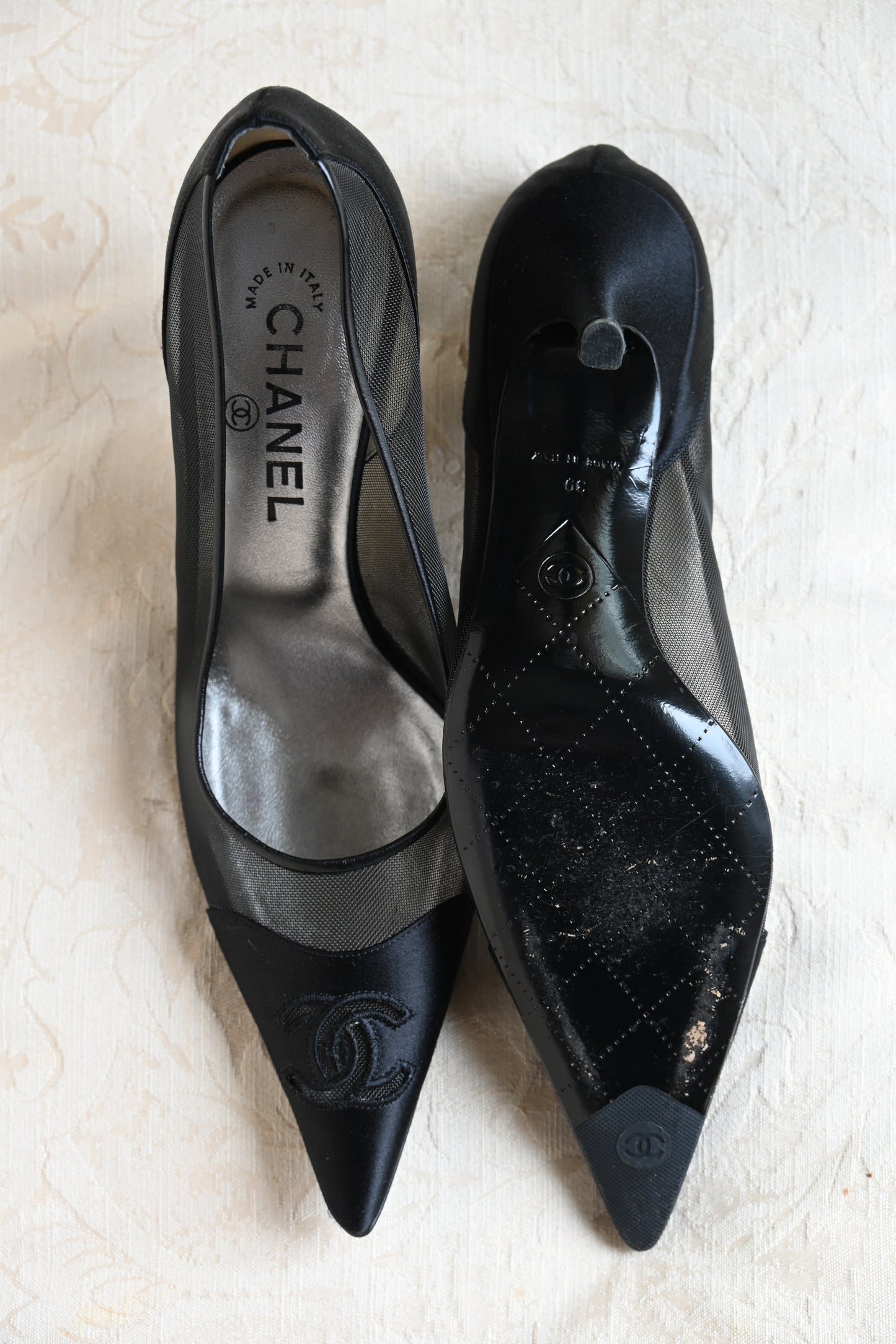 Chanel Satin & Mesh Kitten Heels