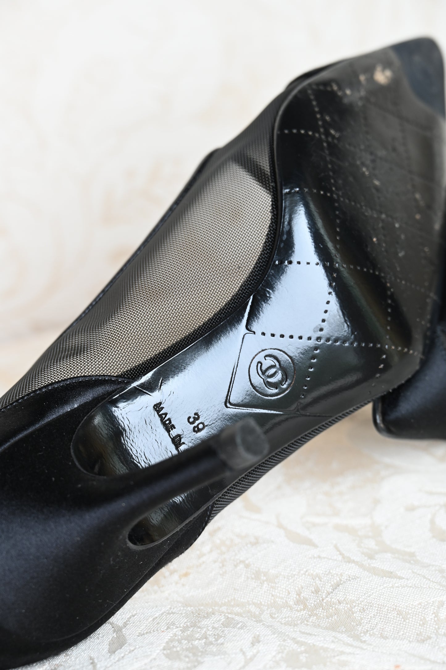 Chanel Satin & Mesh Kitten Heels