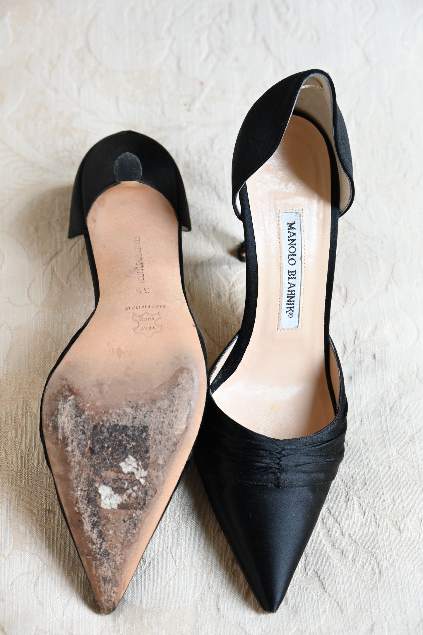 Manolo Blahnik Satin D'Orsay Pumps