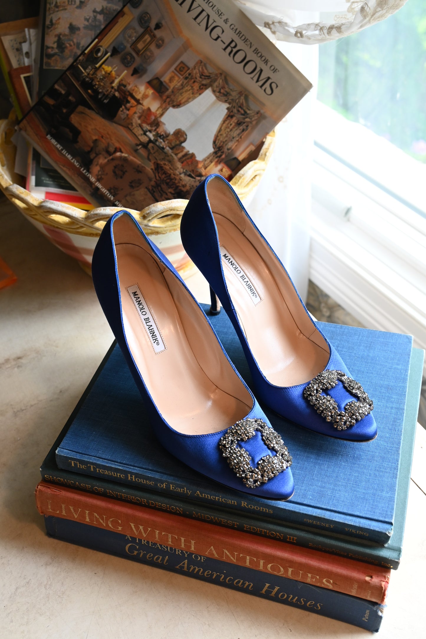 Manolo Blahnik Hangisi Crystal Buckle Pumps