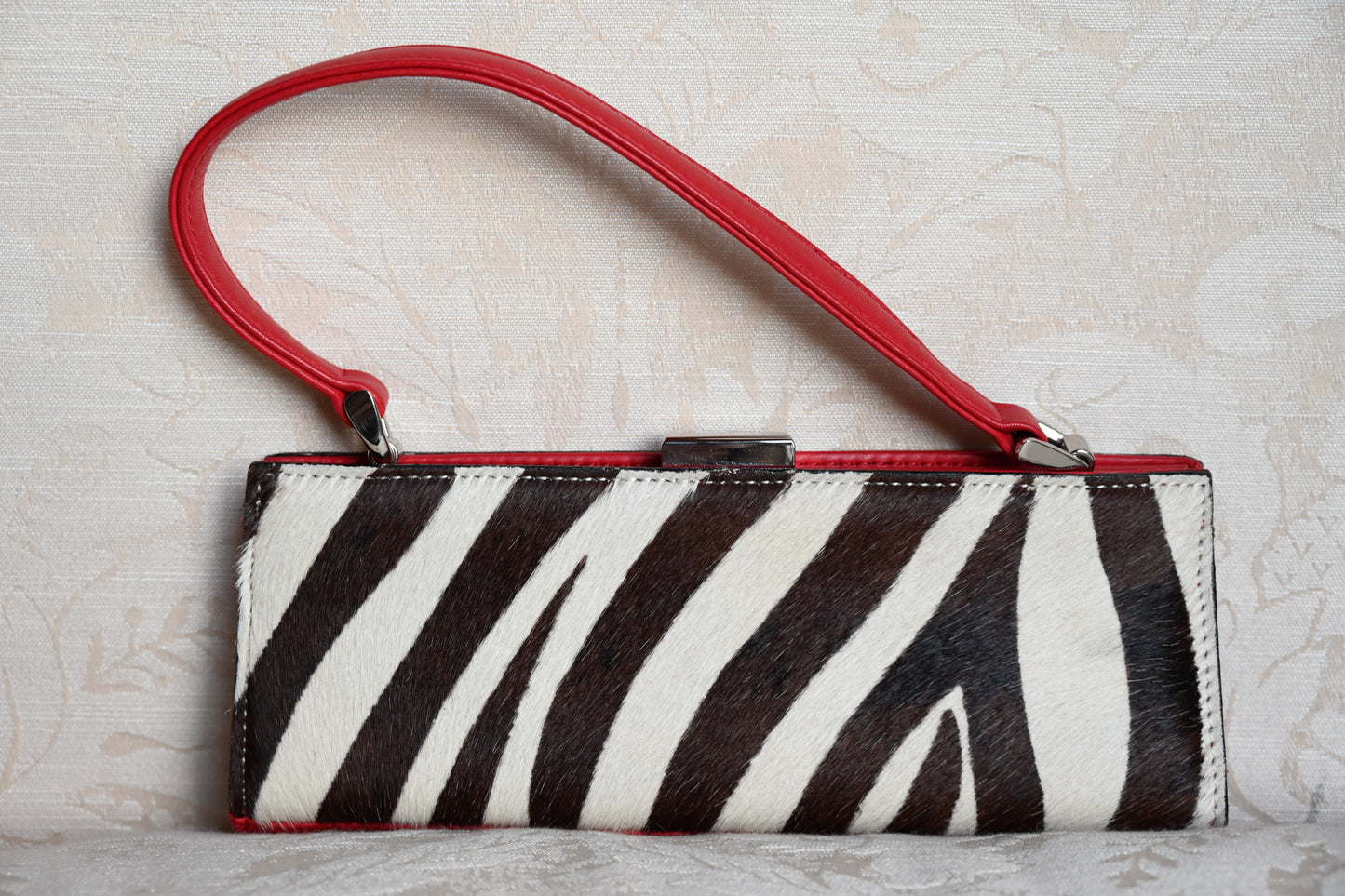 Vintage Adrienne Vittadini Zebra Calf Hair & Red Leather Top Handle Bag