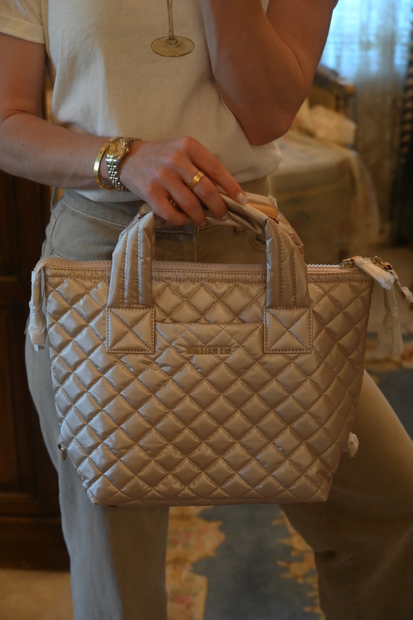MZ Wallace Small Sutton Deluxe Rose Gold Quilted Tote NWT