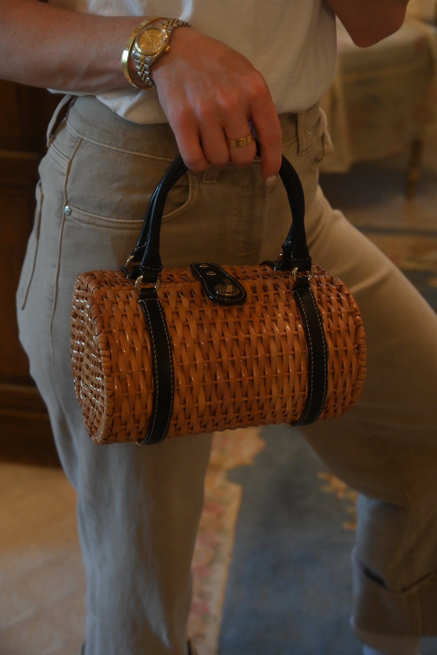 Rare Vintage Kate Spade Wicker Top Handle Bag