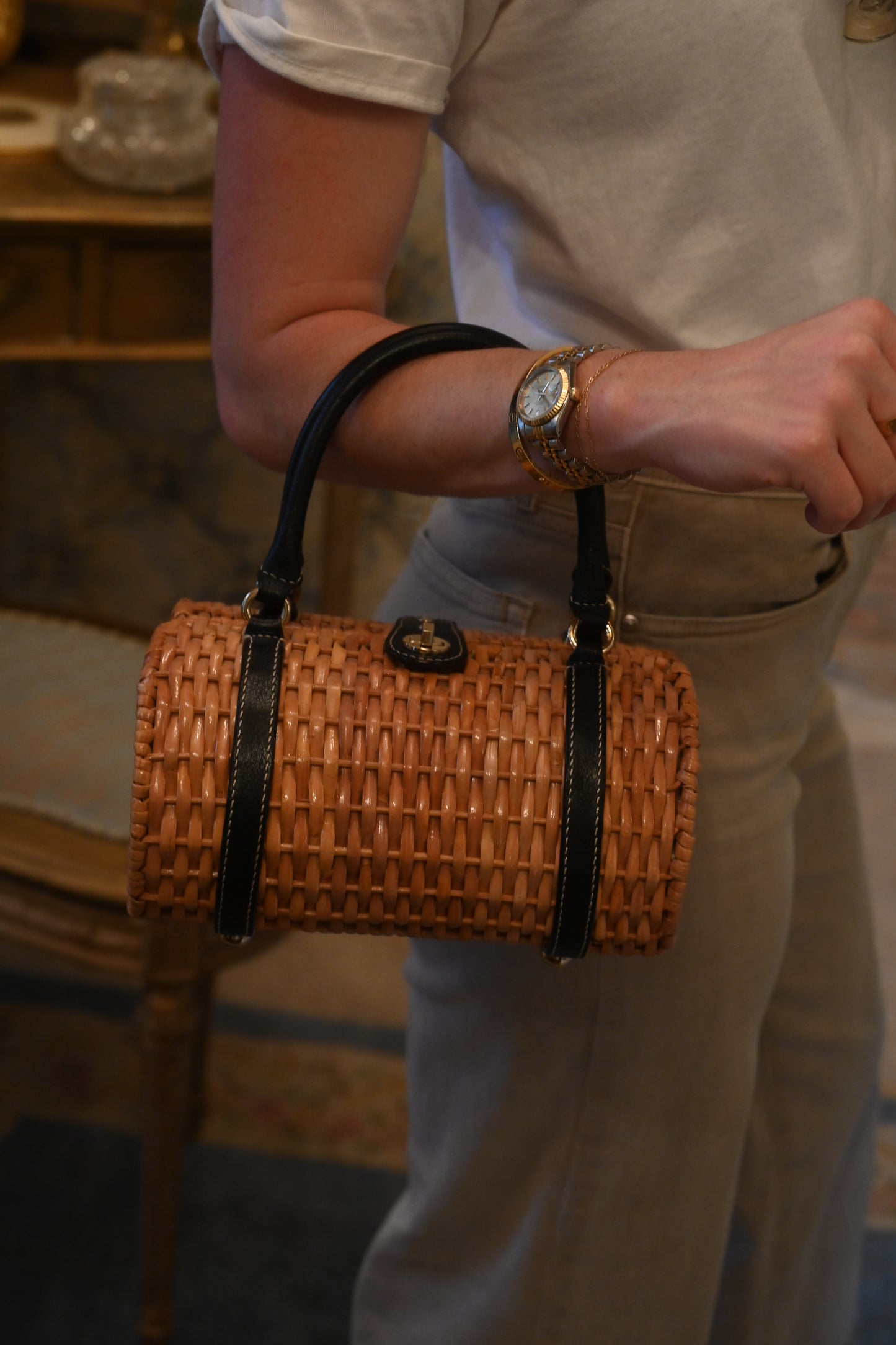 Rare Vintage Kate Spade Wicker Top Handle Bag