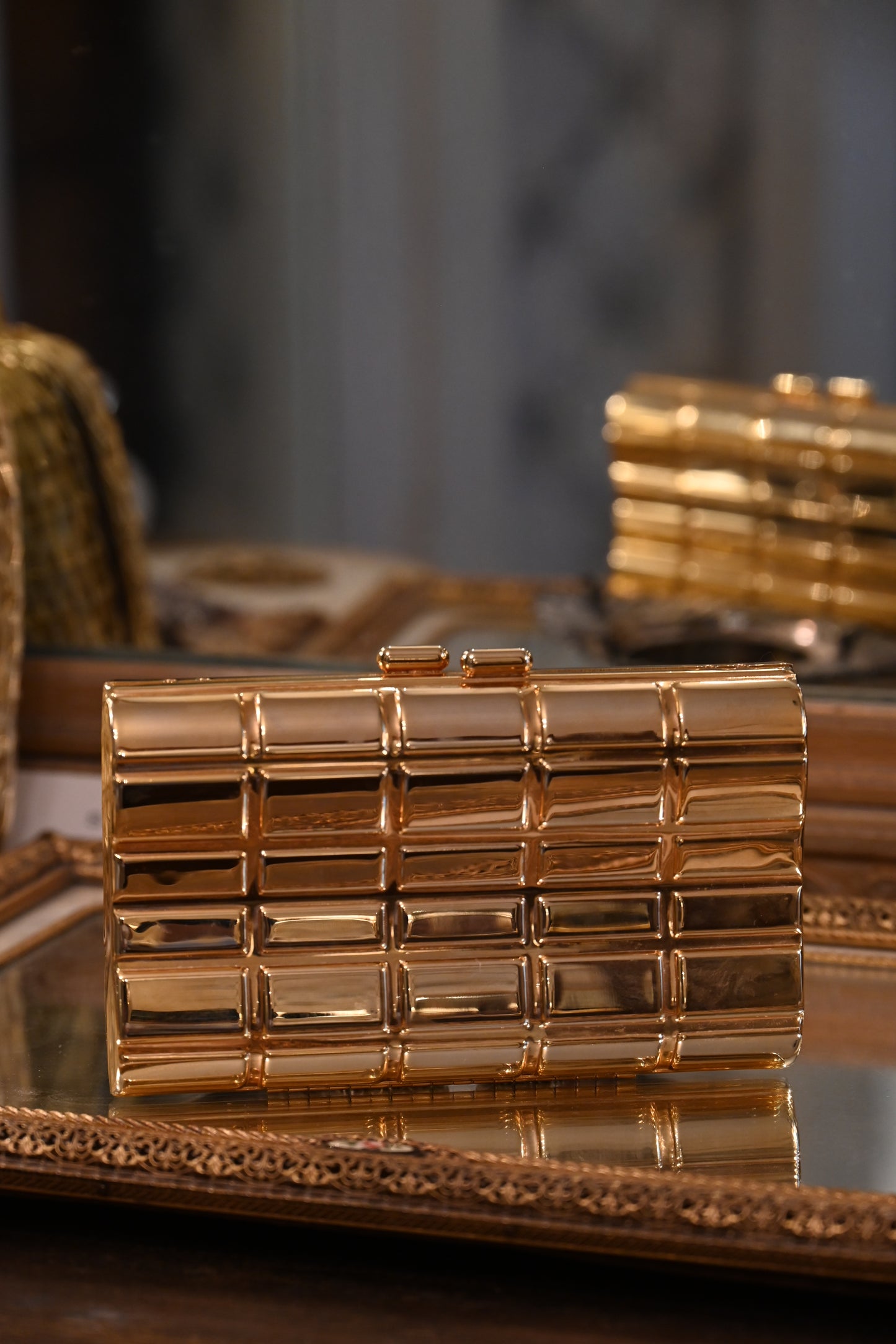Vintage Gold Minaudière Evening Clutch