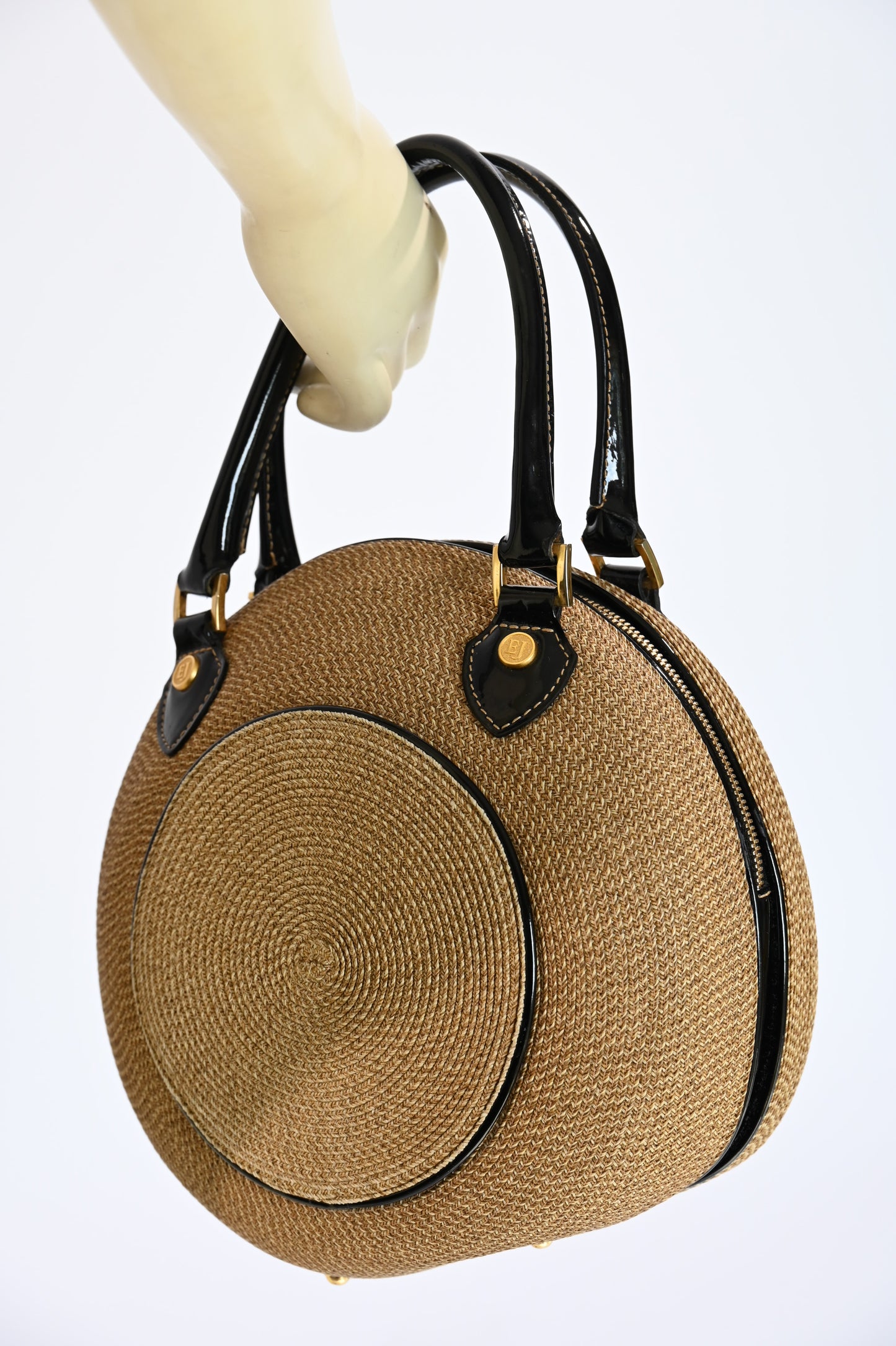 Eric Javits Woven Handbag with Patent Leather Trim