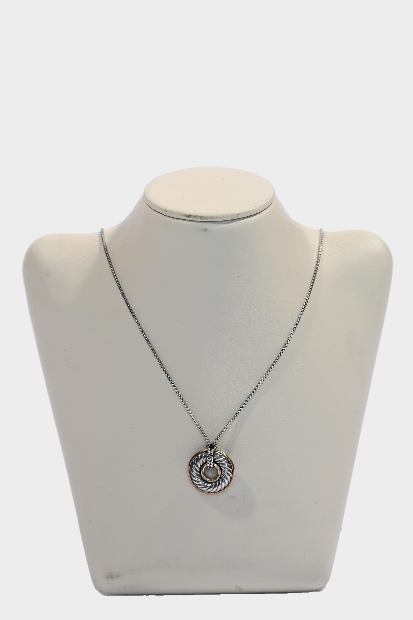 David Yurman Sterling Silver 18K Yellow Gold 30mm Thoroughbred Pendant Necklace