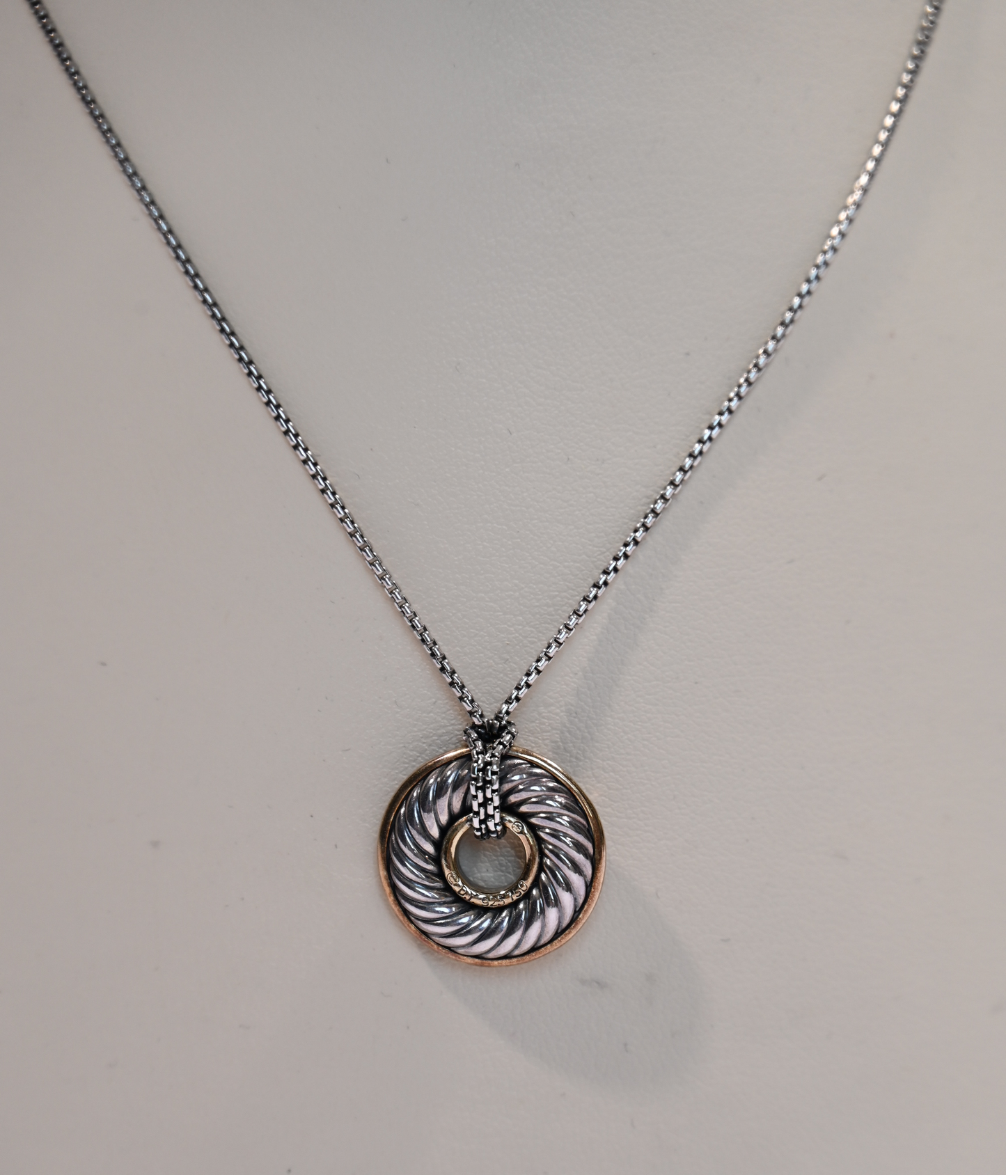 David Yurman Sterling Silver 18K Yellow Gold 30mm Thoroughbred Pendant Necklace