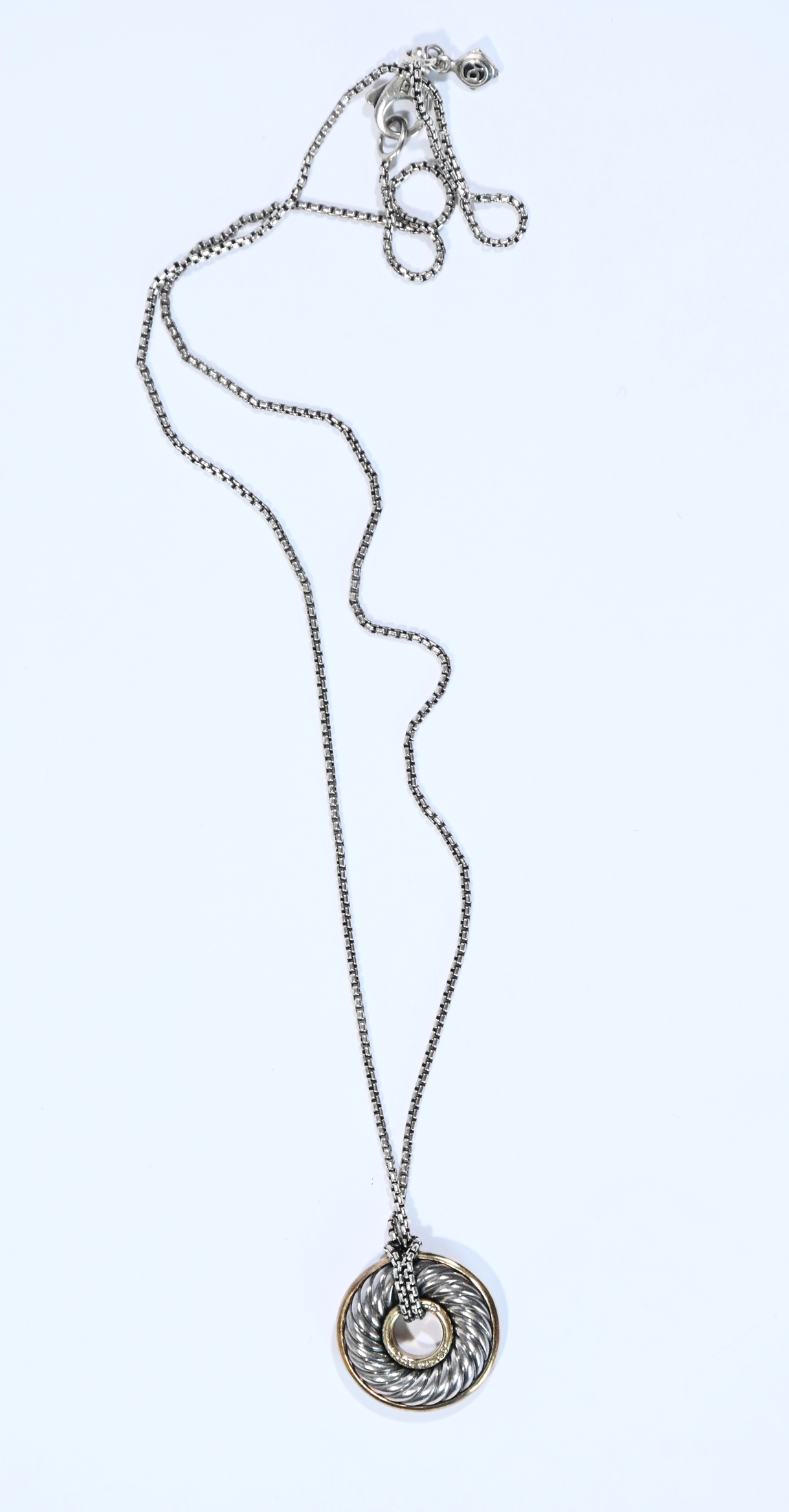 David Yurman Sterling Silver 18K Yellow Gold 30mm Thoroughbred Pendant Necklace