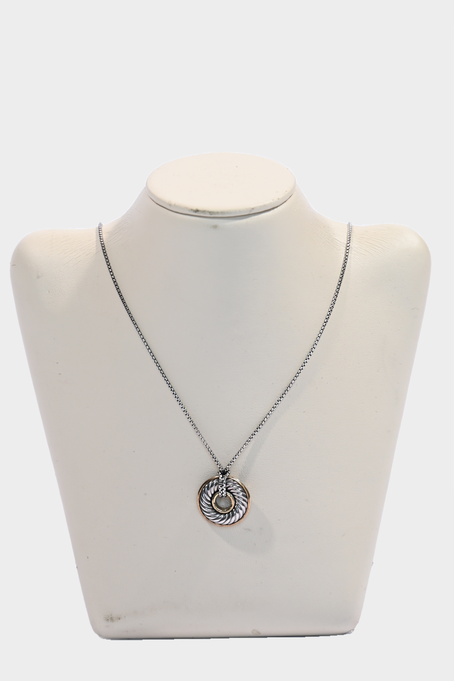 David Yurman Sterling Silver 18K Yellow Gold 30mm Thoroughbred Pendant Necklace