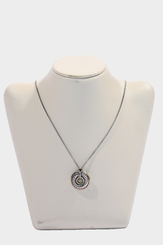 David Yurman Sterling Silver 18K Yellow Gold 30mm Thoroughbred Pendant Necklace