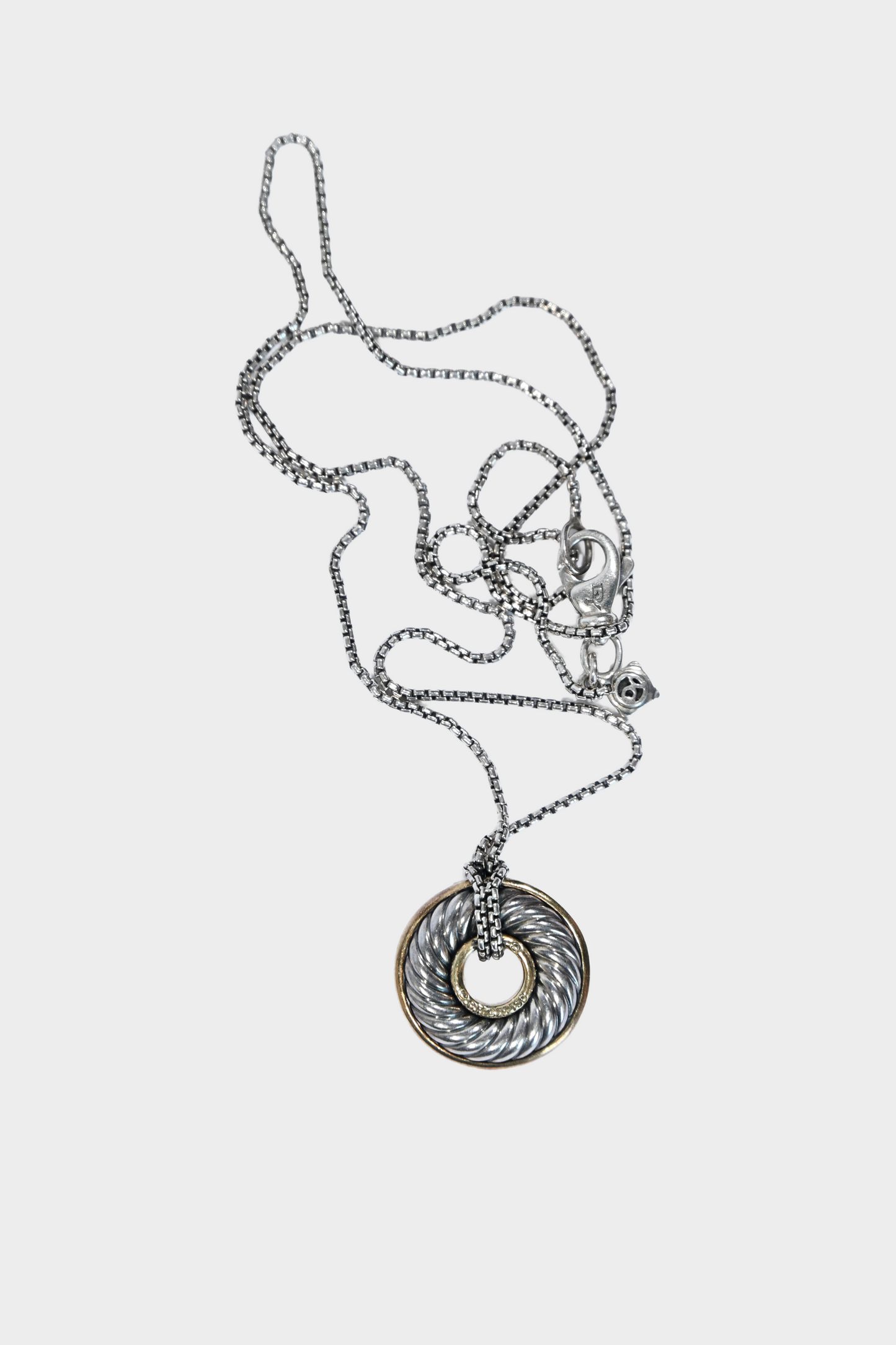 David Yurman Sterling Silver 18K Yellow Gold 30mm Thoroughbred Pendant Necklace