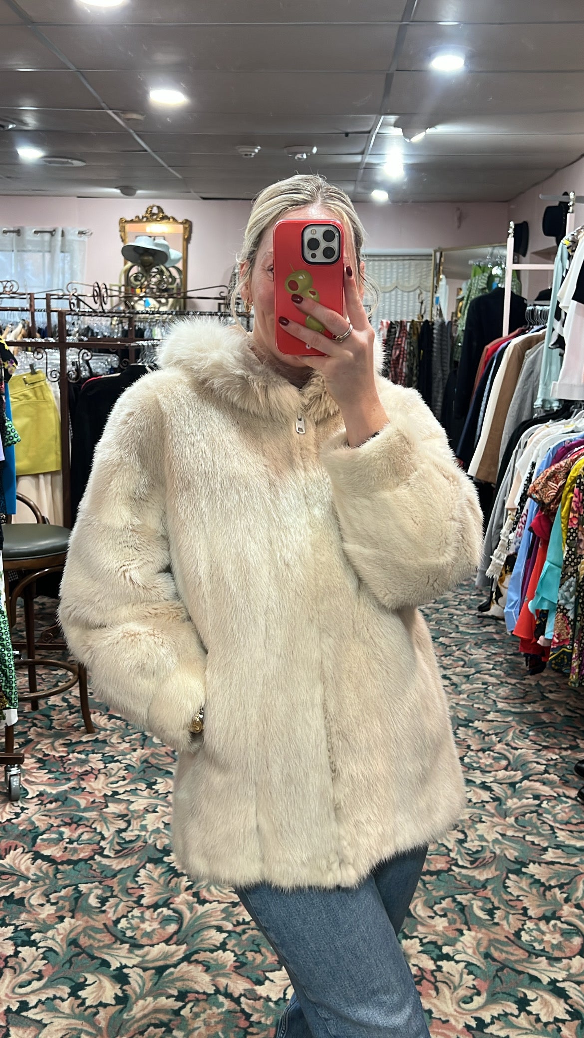 Ivory Mink Jacket with Fox Fur Trim