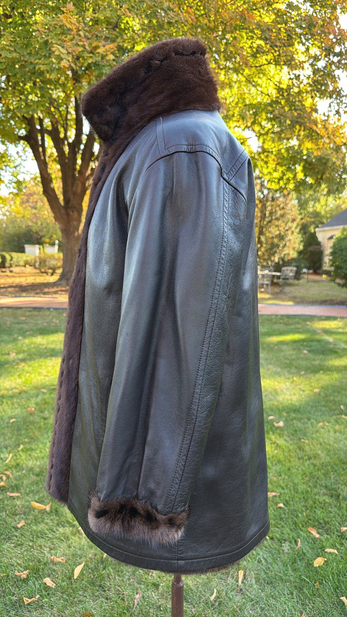 Neiman Marcus Mink Fur & Leather Whipstitch Reversible Jacket
