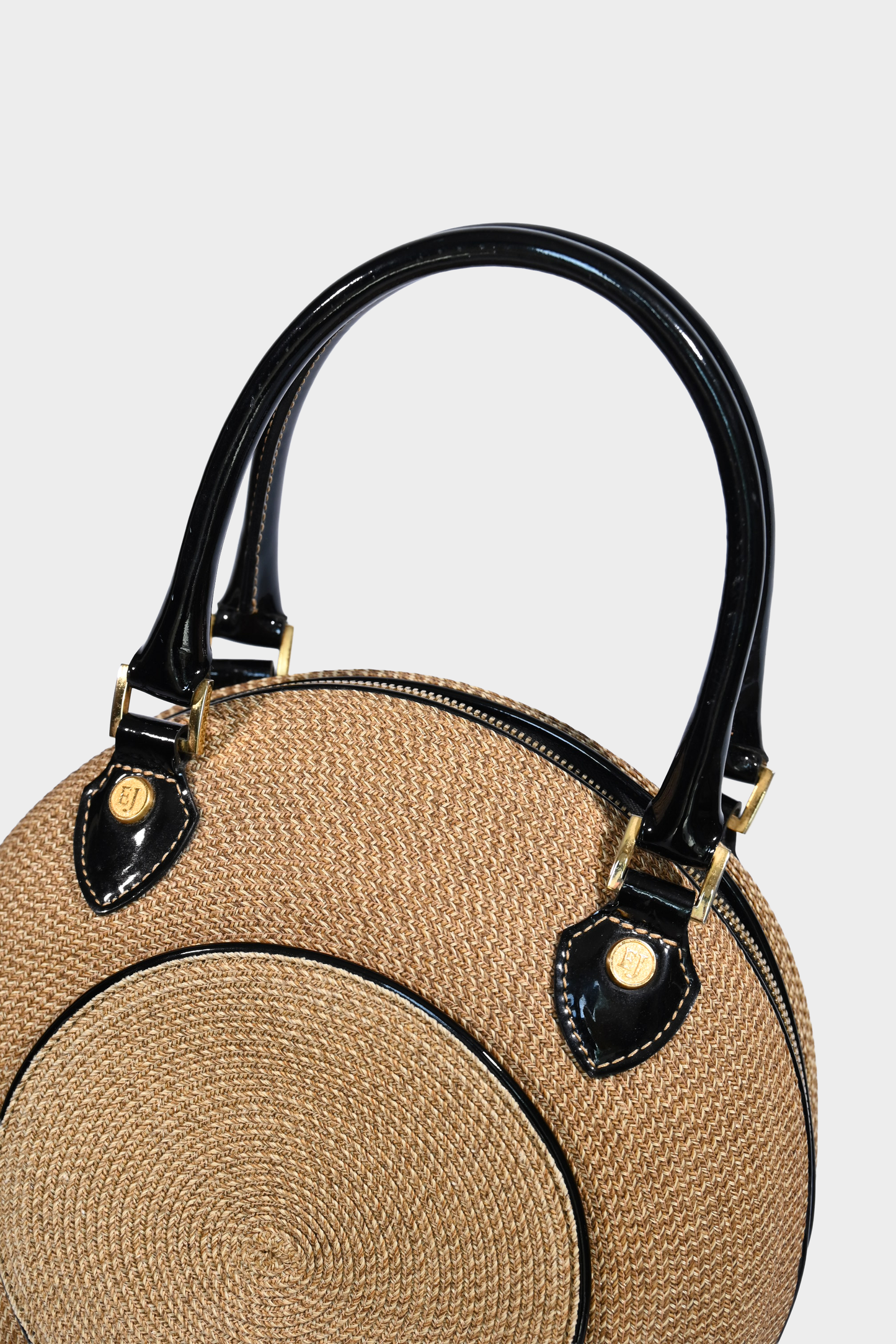 Eric Javits Woven Handbag with Patent Leather Trim