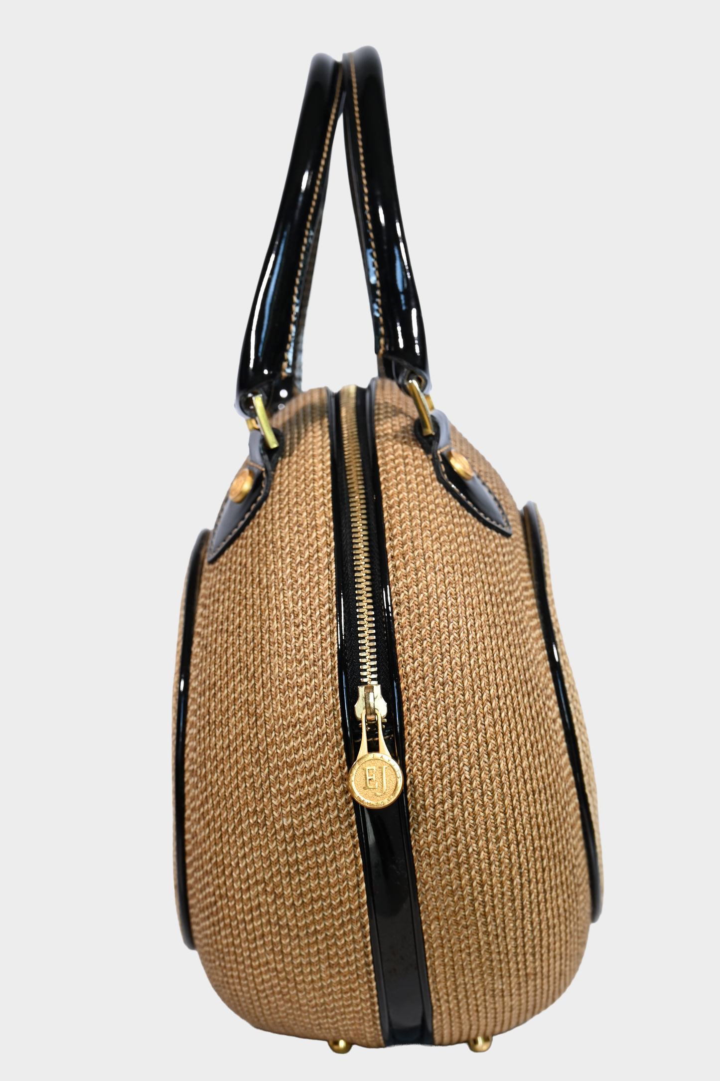 Eric Javits Woven Handbag with Patent Leather Trim