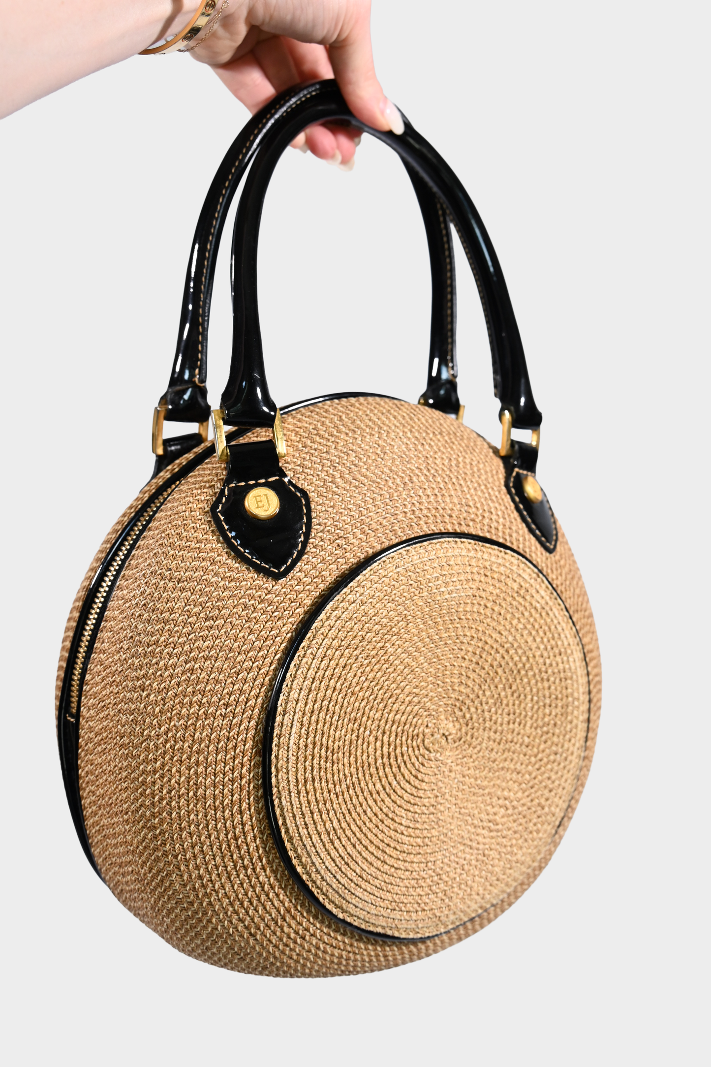 Eric Javits Woven Handbag with Patent Leather Trim