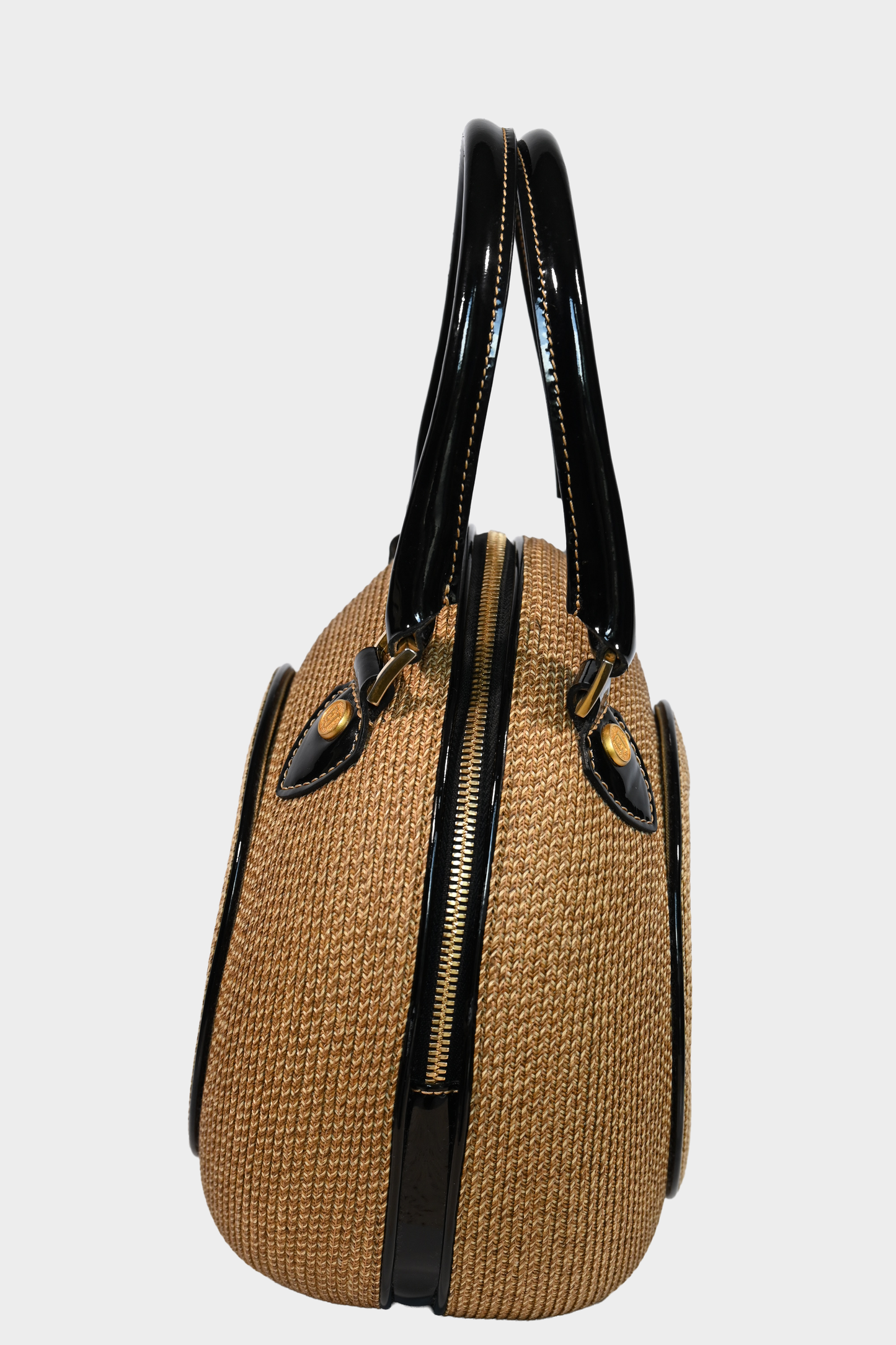 Eric Javits Woven Handbag with Patent Leather Trim