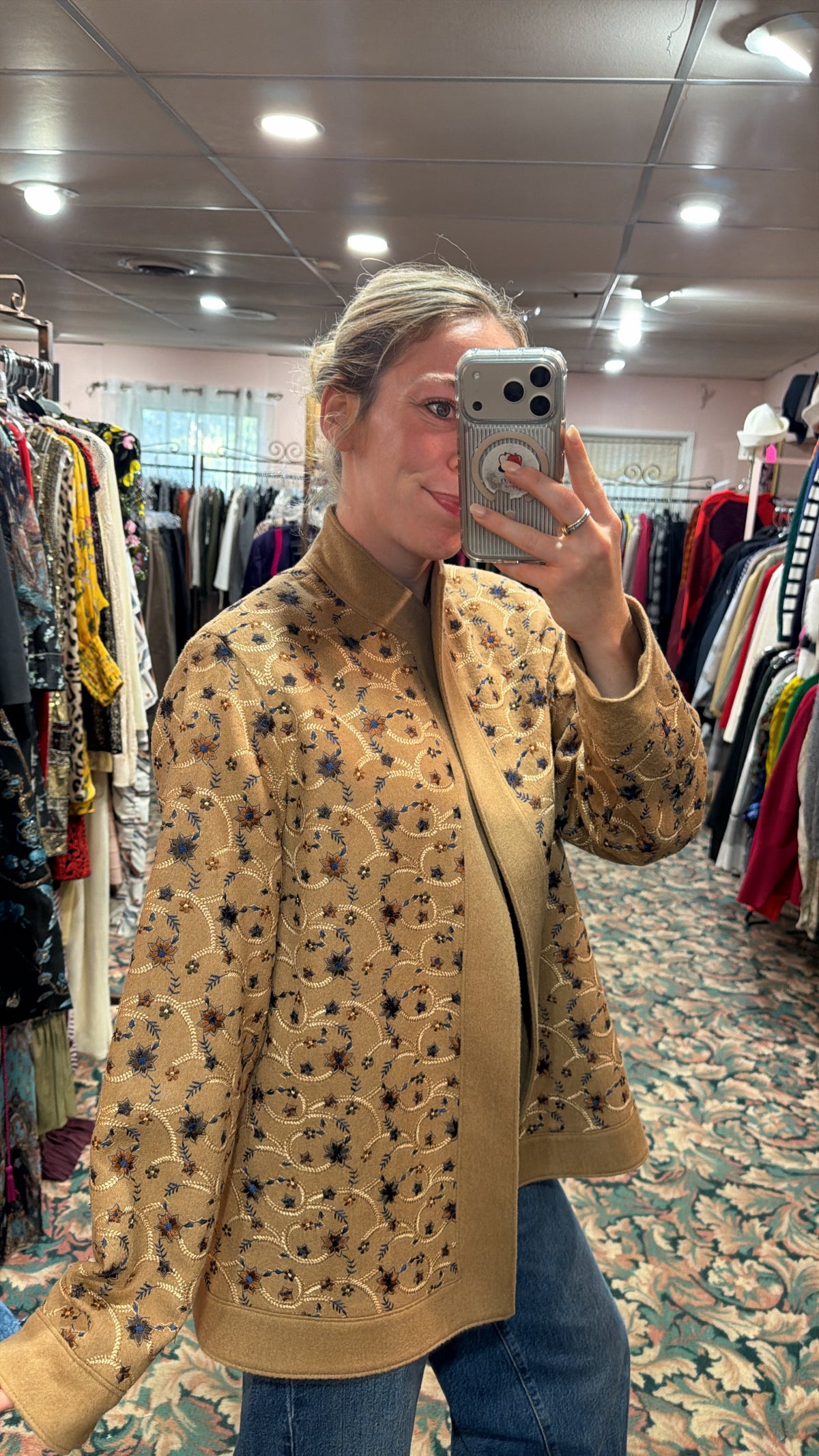 Oscar De La Renta Camel Hair Embroidered Jacket