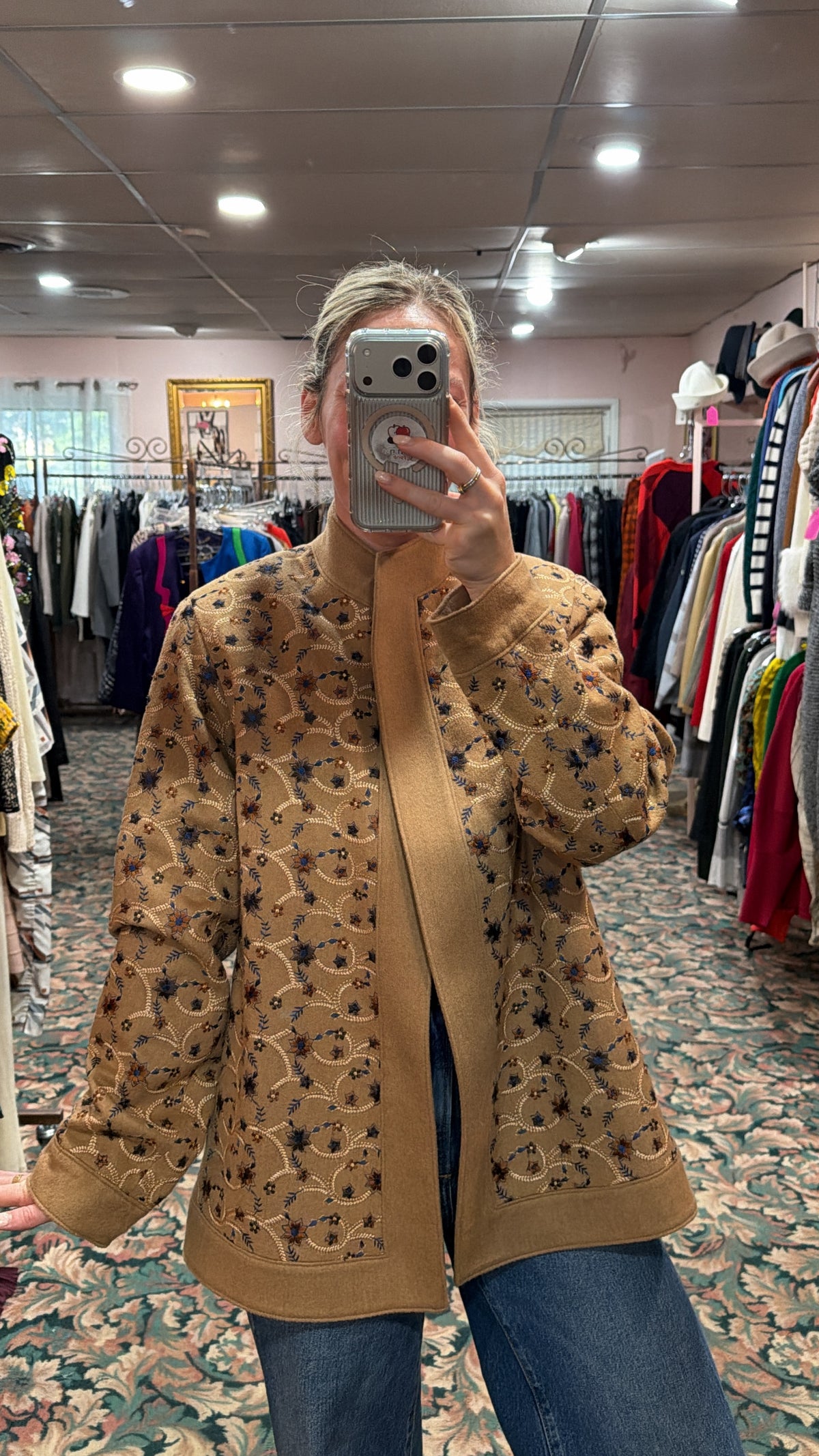 Oscar De La Renta Camel Hair Embroidered Jacket
