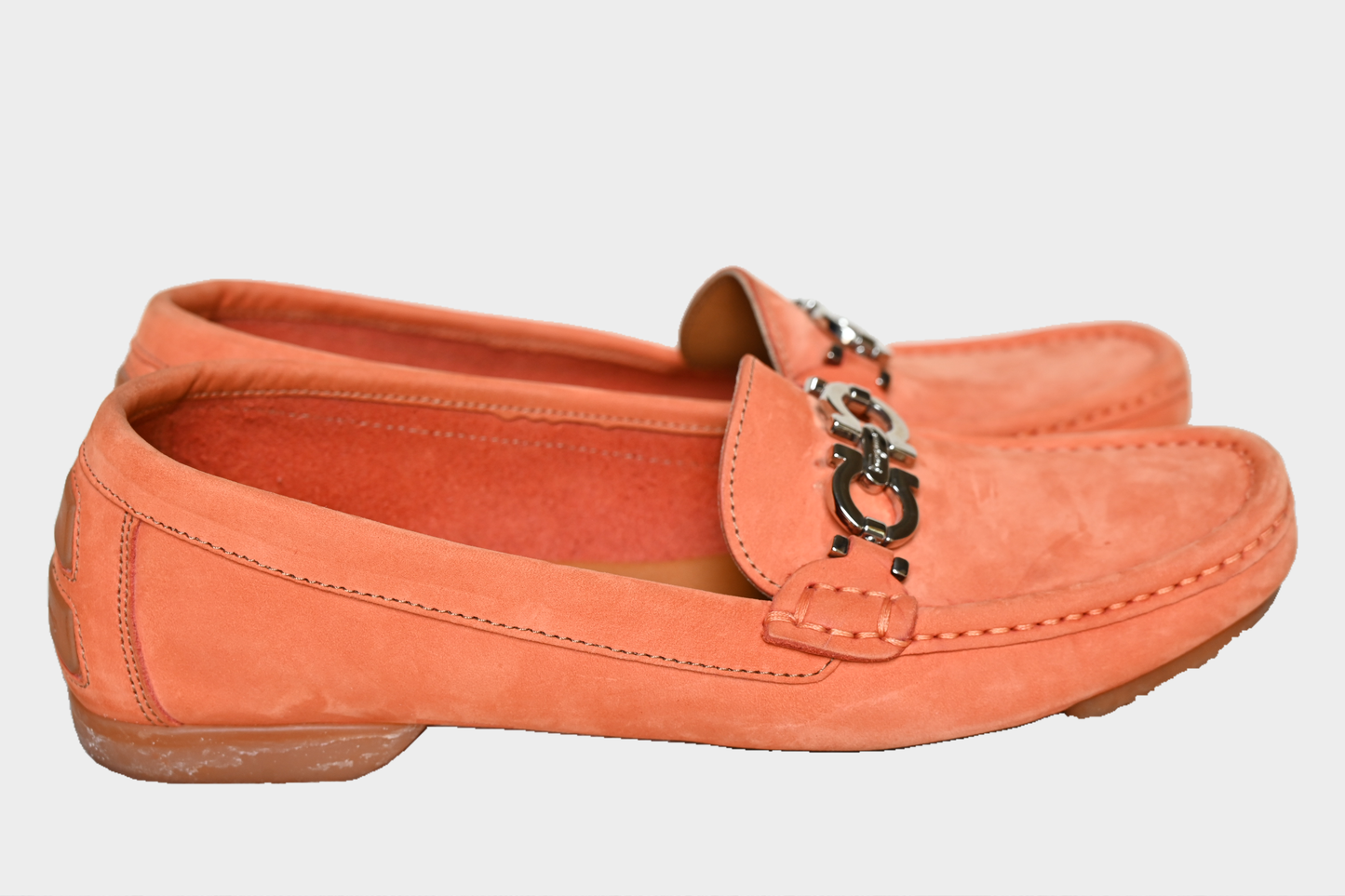 Salvatore Ferragamo Parigi Orange Nubuck Driving Loafers SZ 37.5