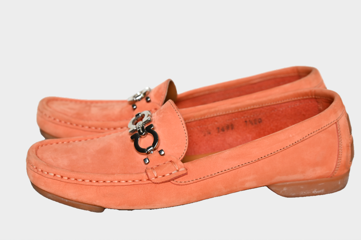 Salvatore Ferragamo Parigi Orange Nubuck Driving Loafers SZ 37.5