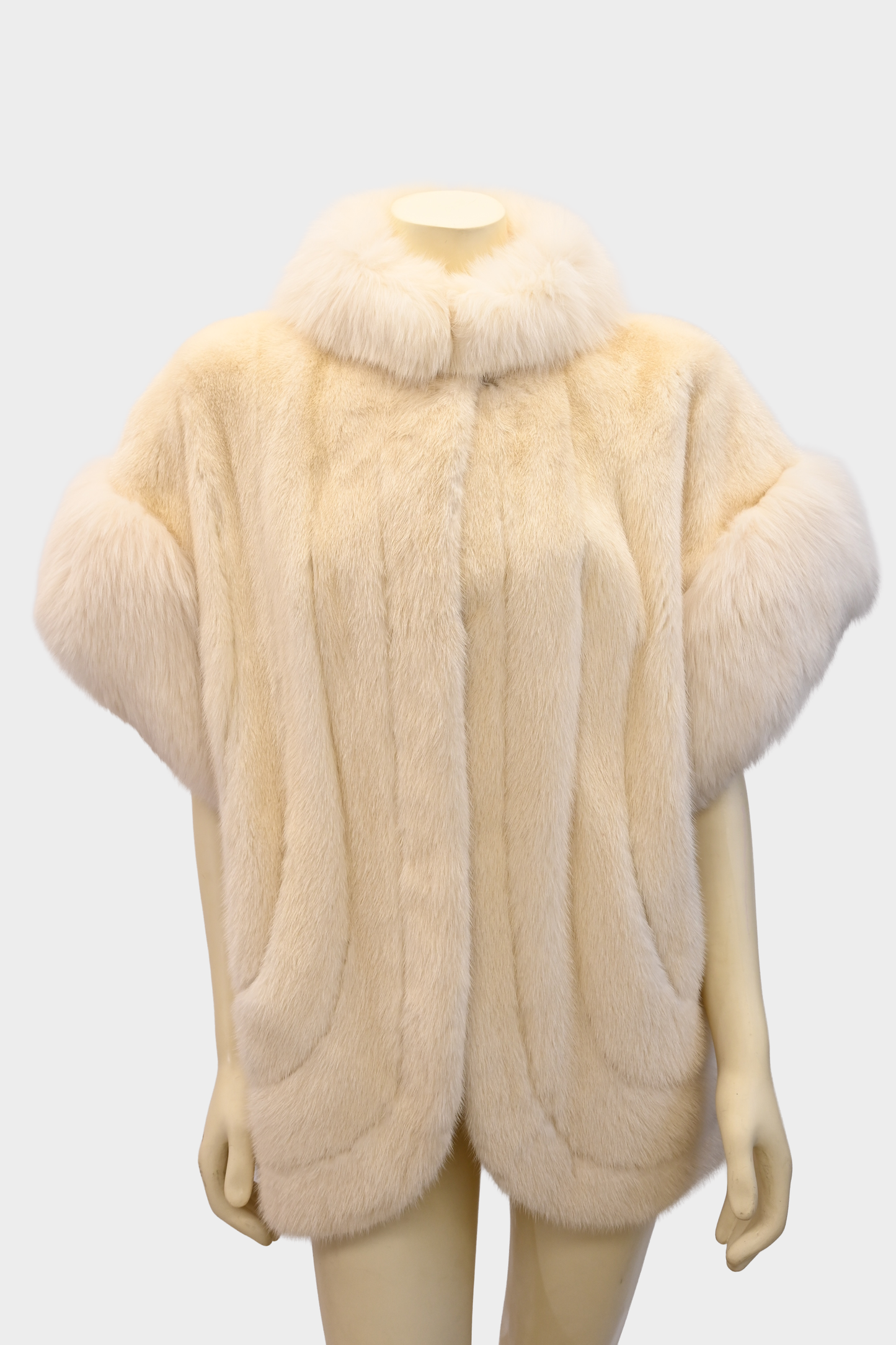 Ivory Mink Cape Vest with White Fox Fur Trim