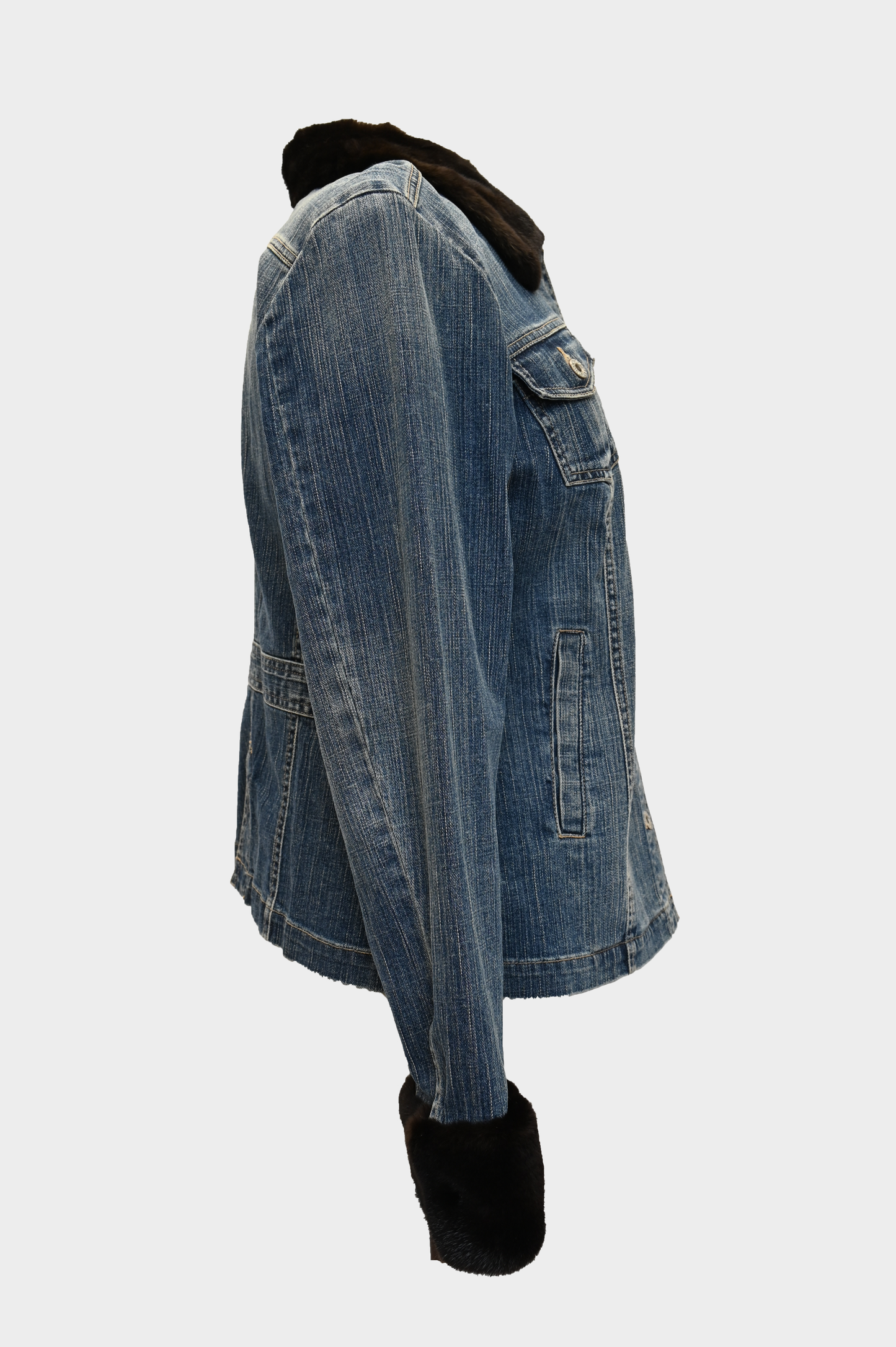 York Furrier Mink Trim Denim Jacket