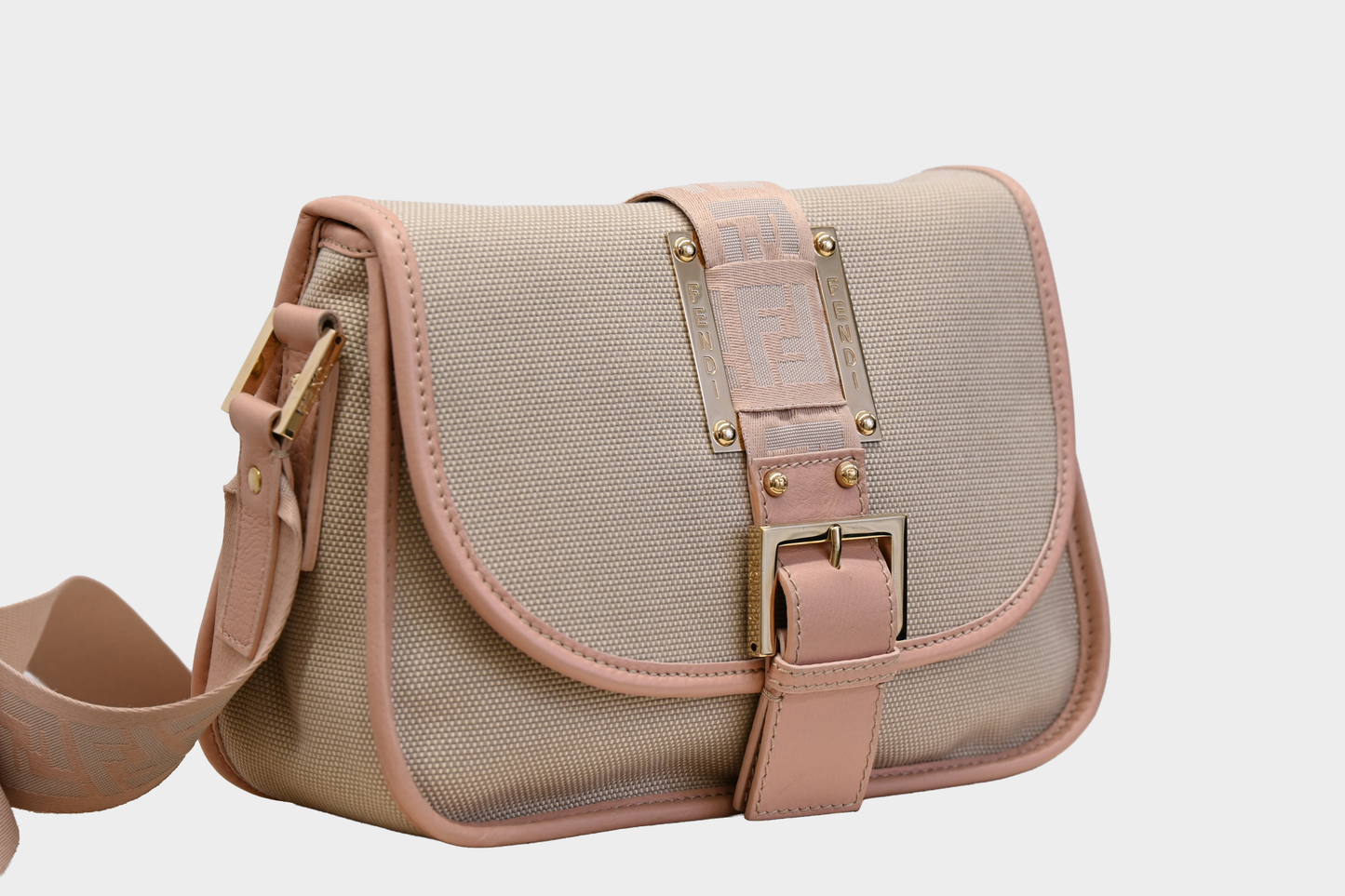 Fendi Pink & Beige Canvas Crossbody
