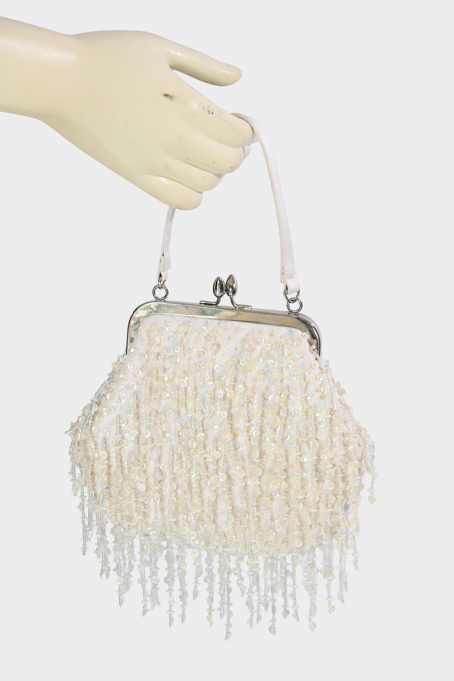 Nicole Miller Ivory Beaded Fringe Evening Bag