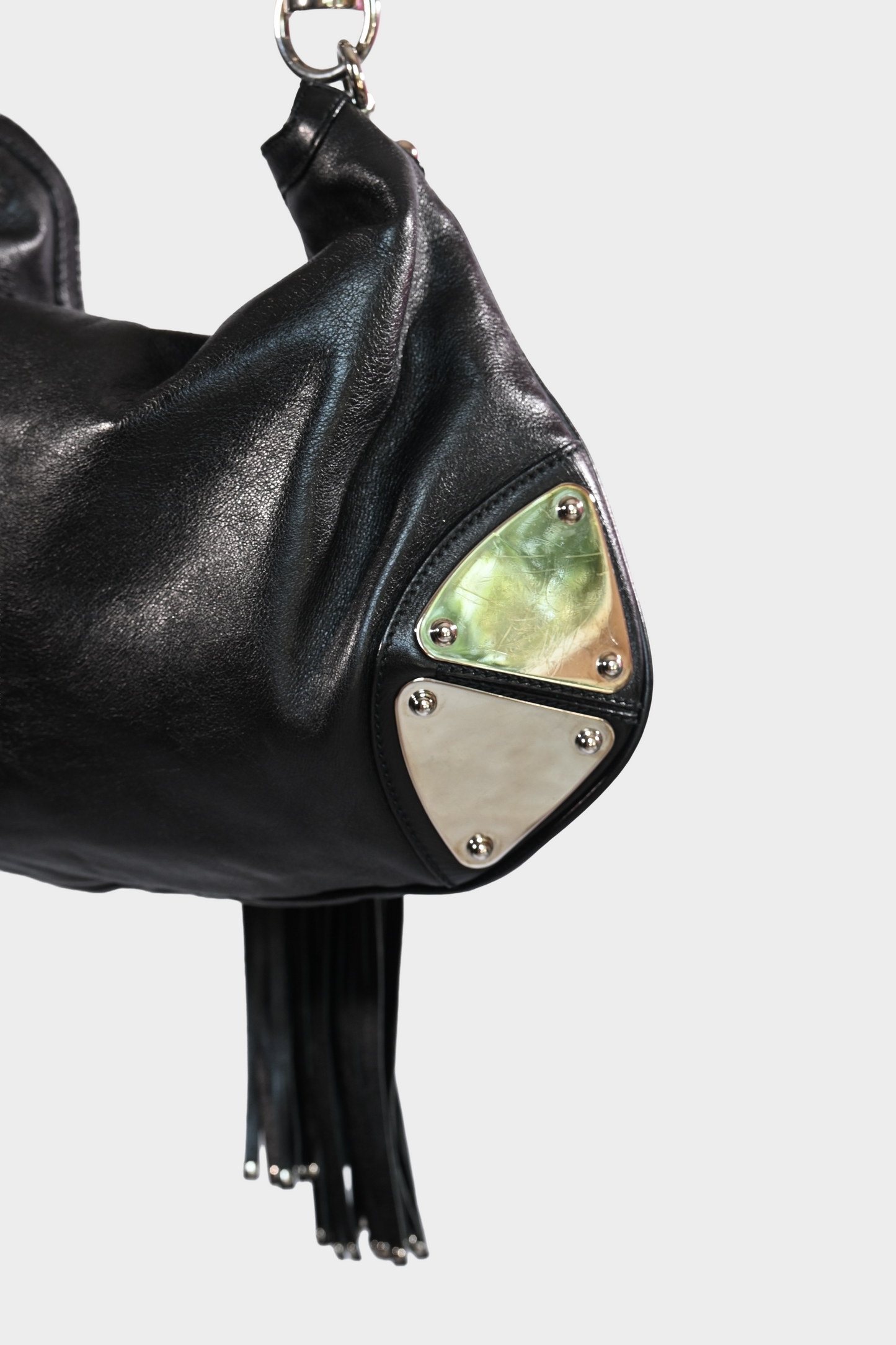 Gucci Indy Babouska Black Leather Bamboo Tassel Hobo Bag