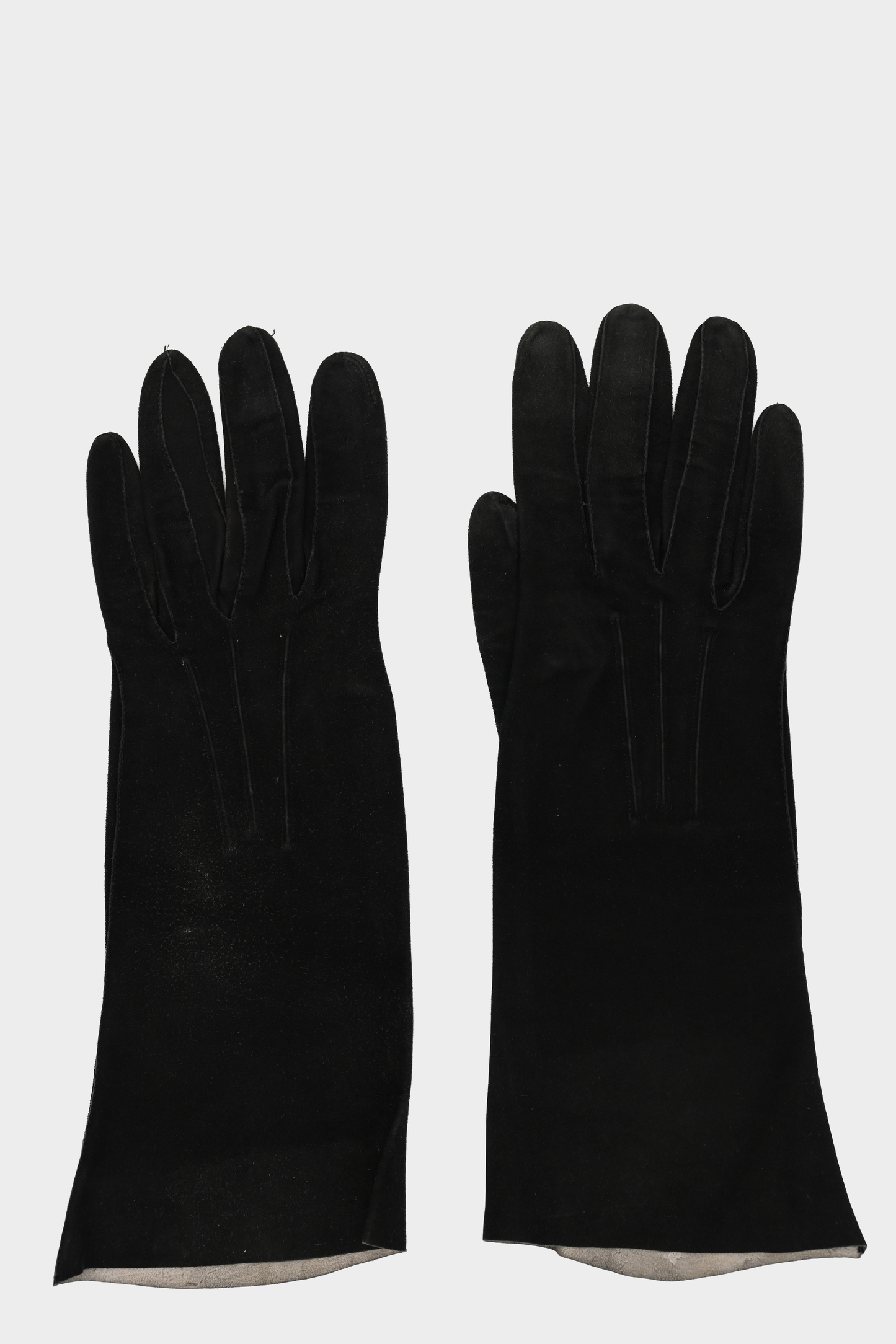 Hermes Black Suede Long Gloves 6.75