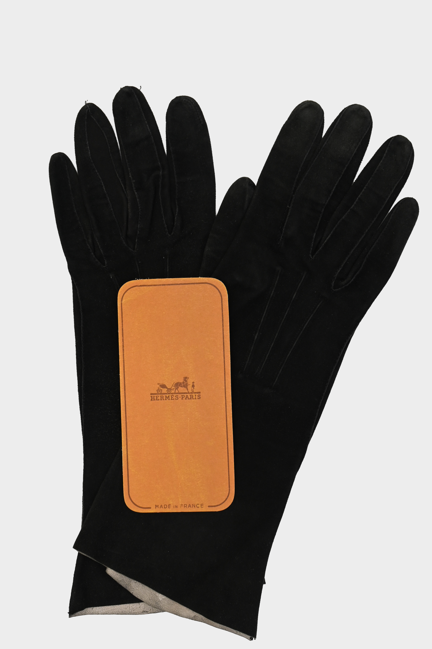 Hermes Black Suede Long Gloves 6.75