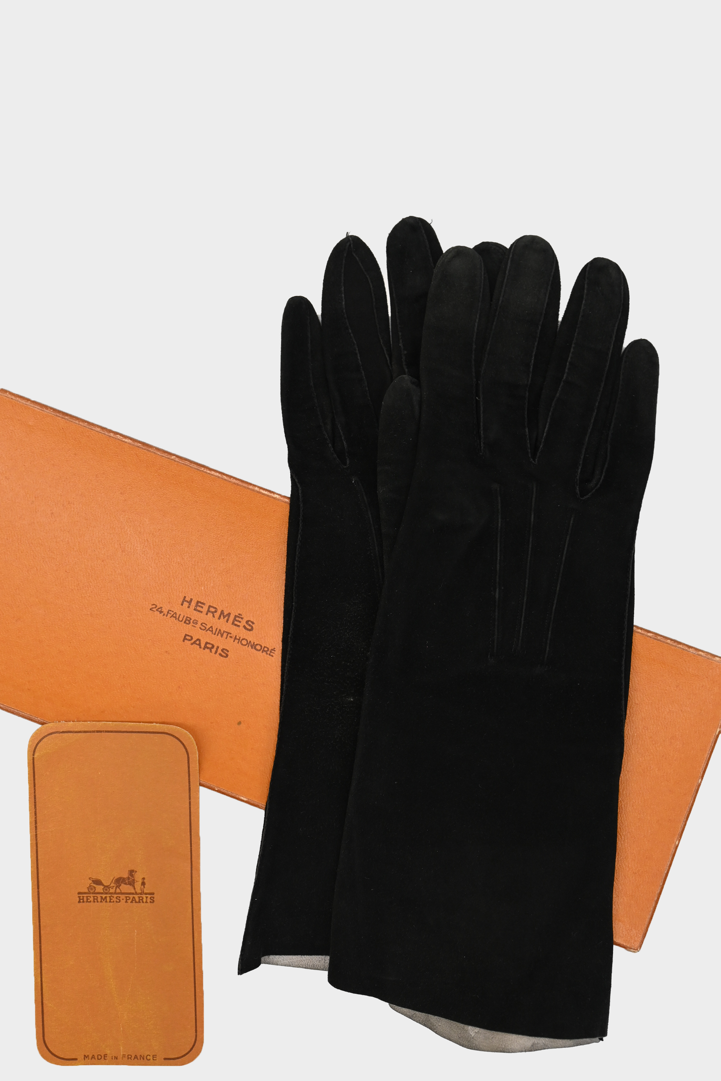 Hermes Black Suede Long Gloves 6.75