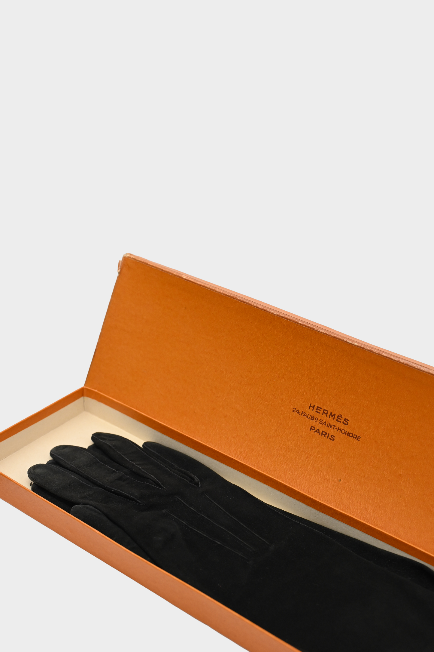 Hermes Black Suede Long Gloves 6.75