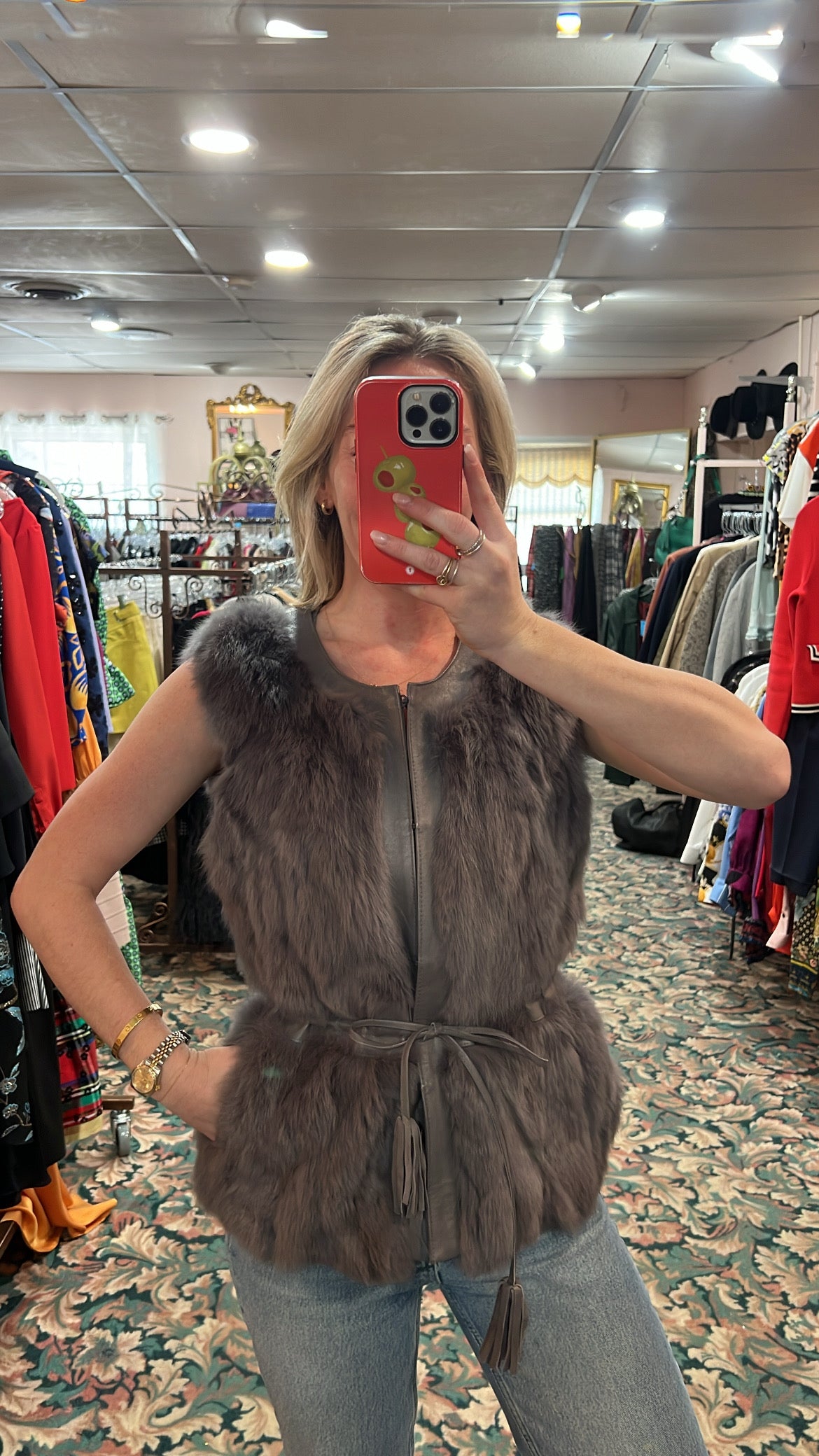 Rabbit Fur & Leather Vest