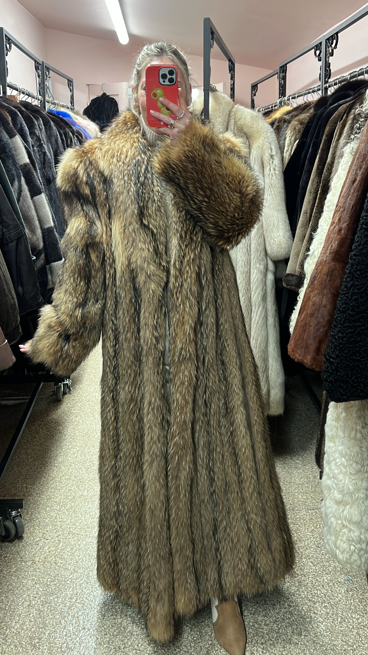 Finnish Raccoon Full Length Fur Coat