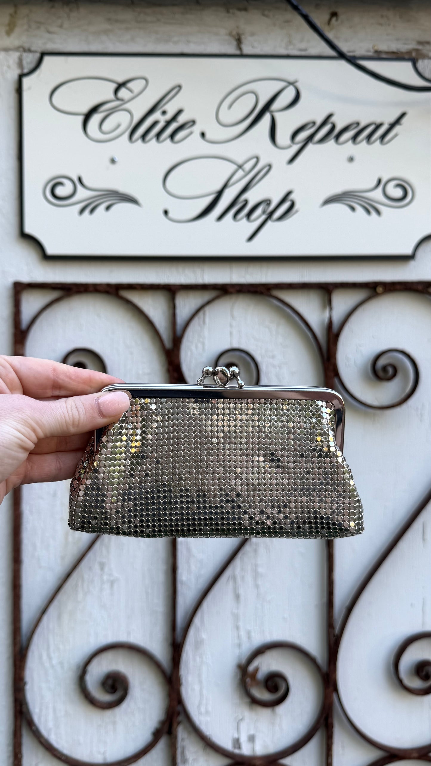 Vintage Whiting & Davis Silver Mesh Cosmetic Pouch Bag, 3 PC Vanity Set