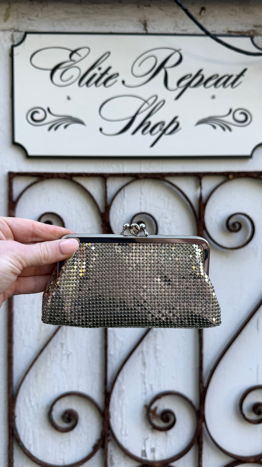 Vintage Whiting & Davis Silver Mesh Cosmetic Pouch Bag, 3 PC Vanity Set