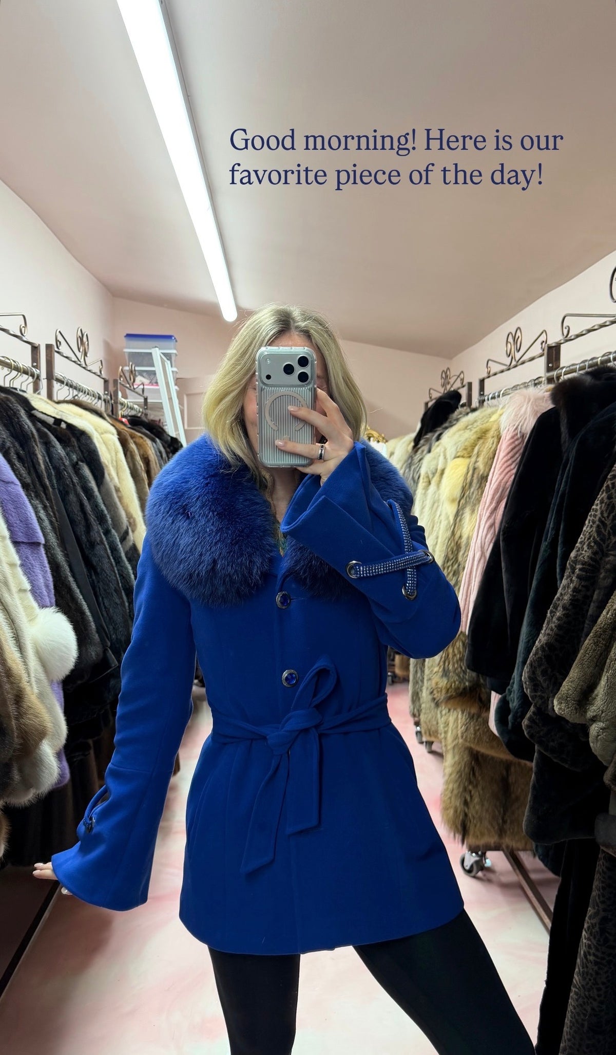 Carlot Corp. Cobalt Blue Wool Jacket with Removable Fox Fur Collar