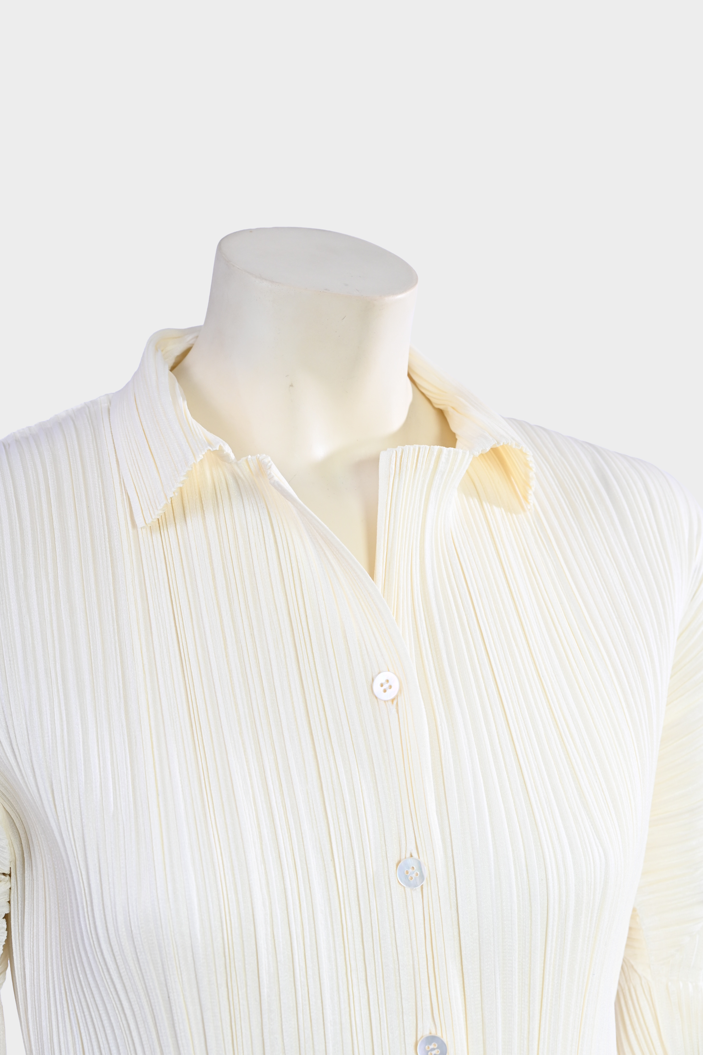 Pleats Please Issey Miyake Pale Yellow Pleated Long Sleeve Button Front Top