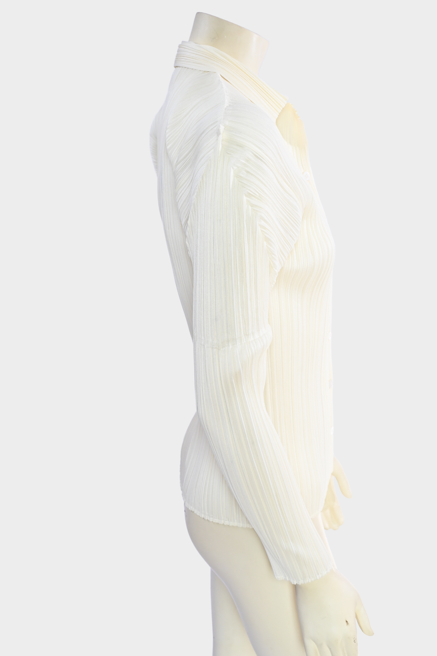 Pleats Please Issey Miyake Pale Yellow Pleated Long Sleeve Button Front Top