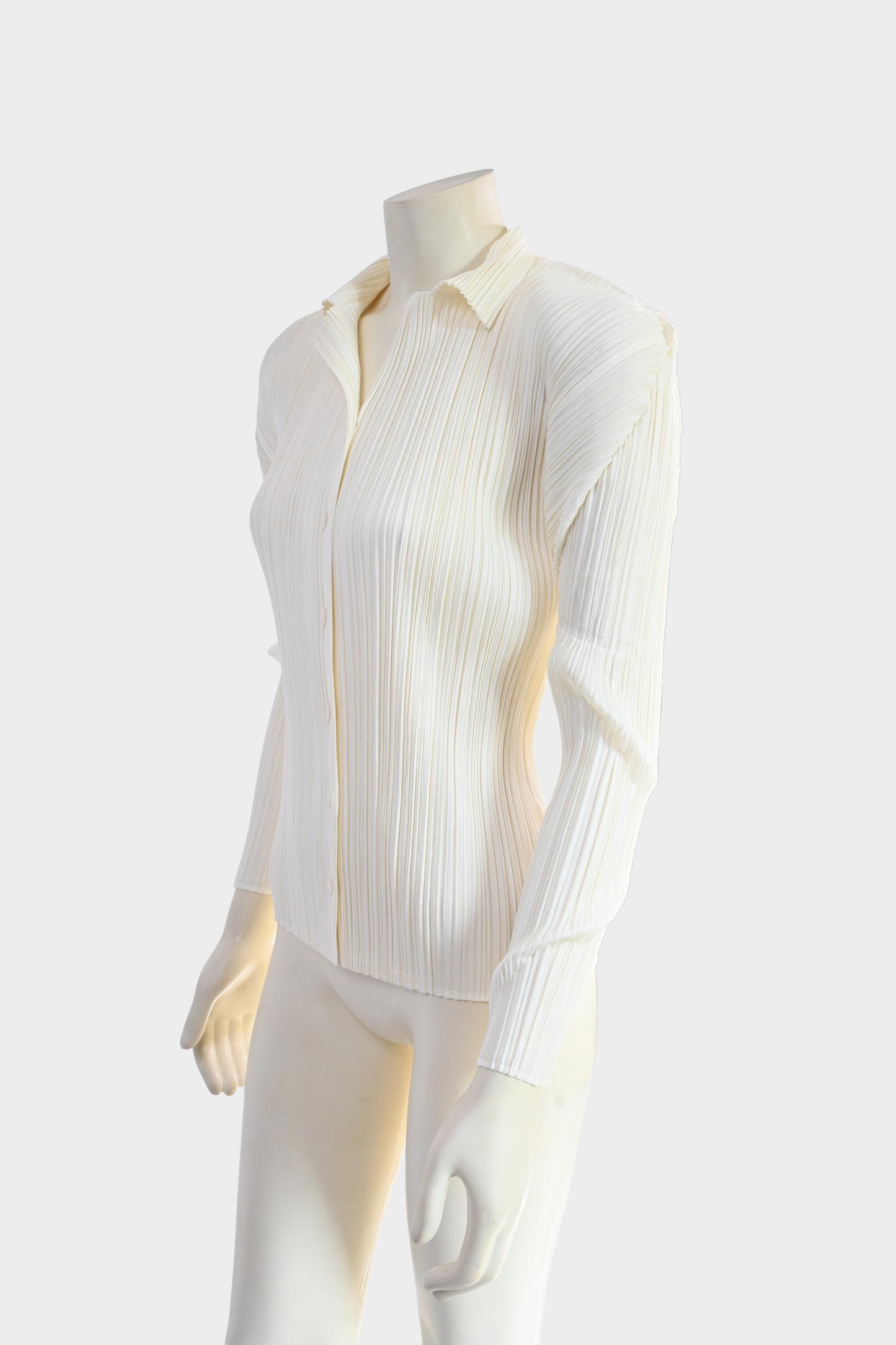 Pleats Please Issey Miyake Pale Yellow Pleated Long Sleeve Button Front Top